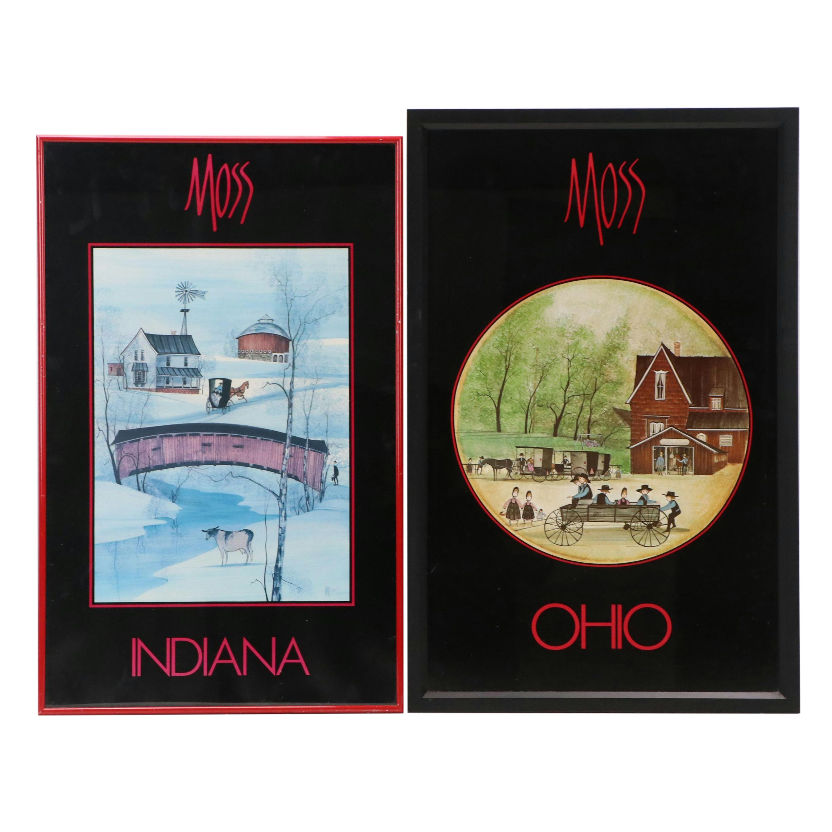 Offset Lithograph Posters After Patricia Buckley Moss "Ohio" and "Indiana"