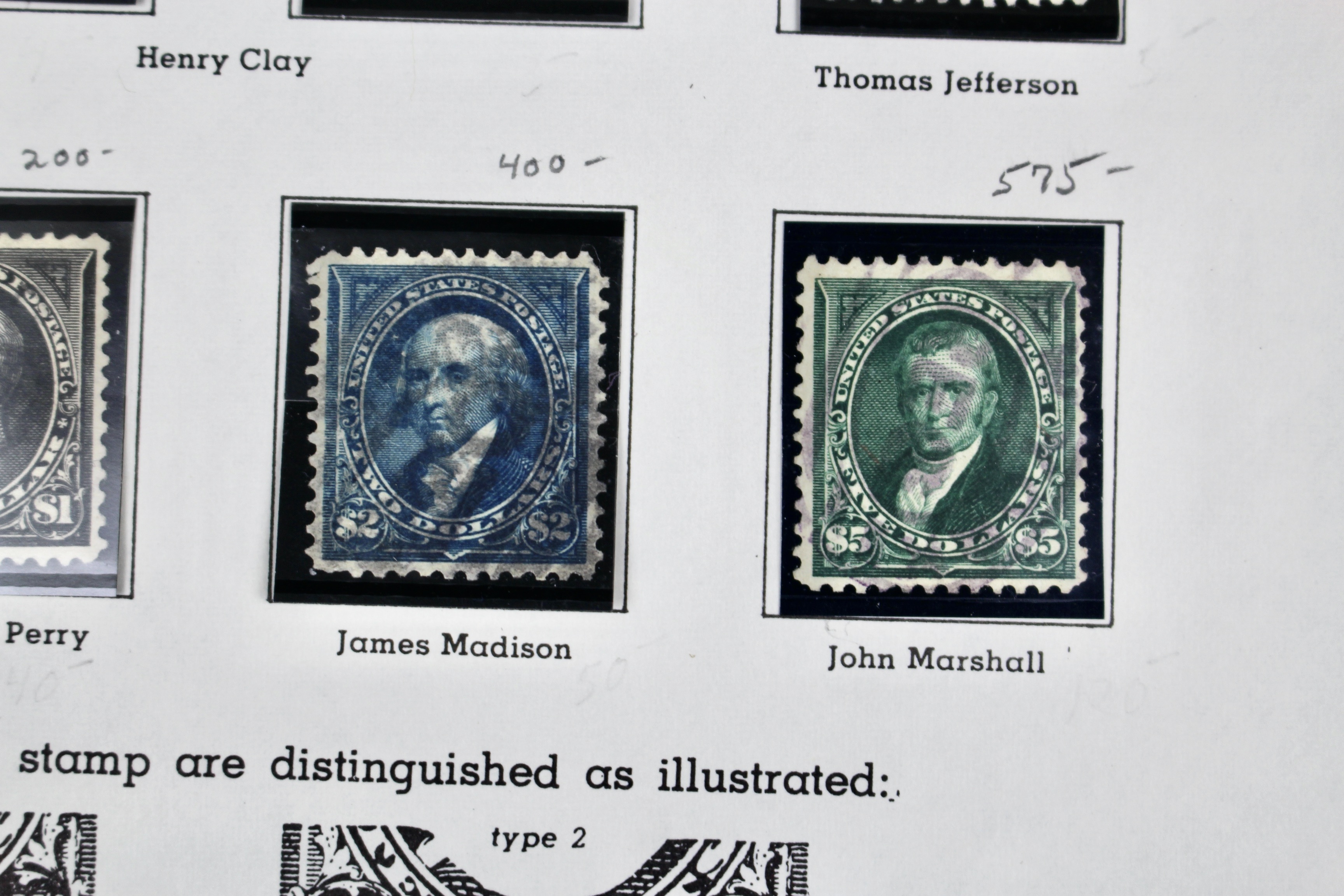 Ten Used U.S. Postage Stamps, Including Four High Value, 1895 to 1898
