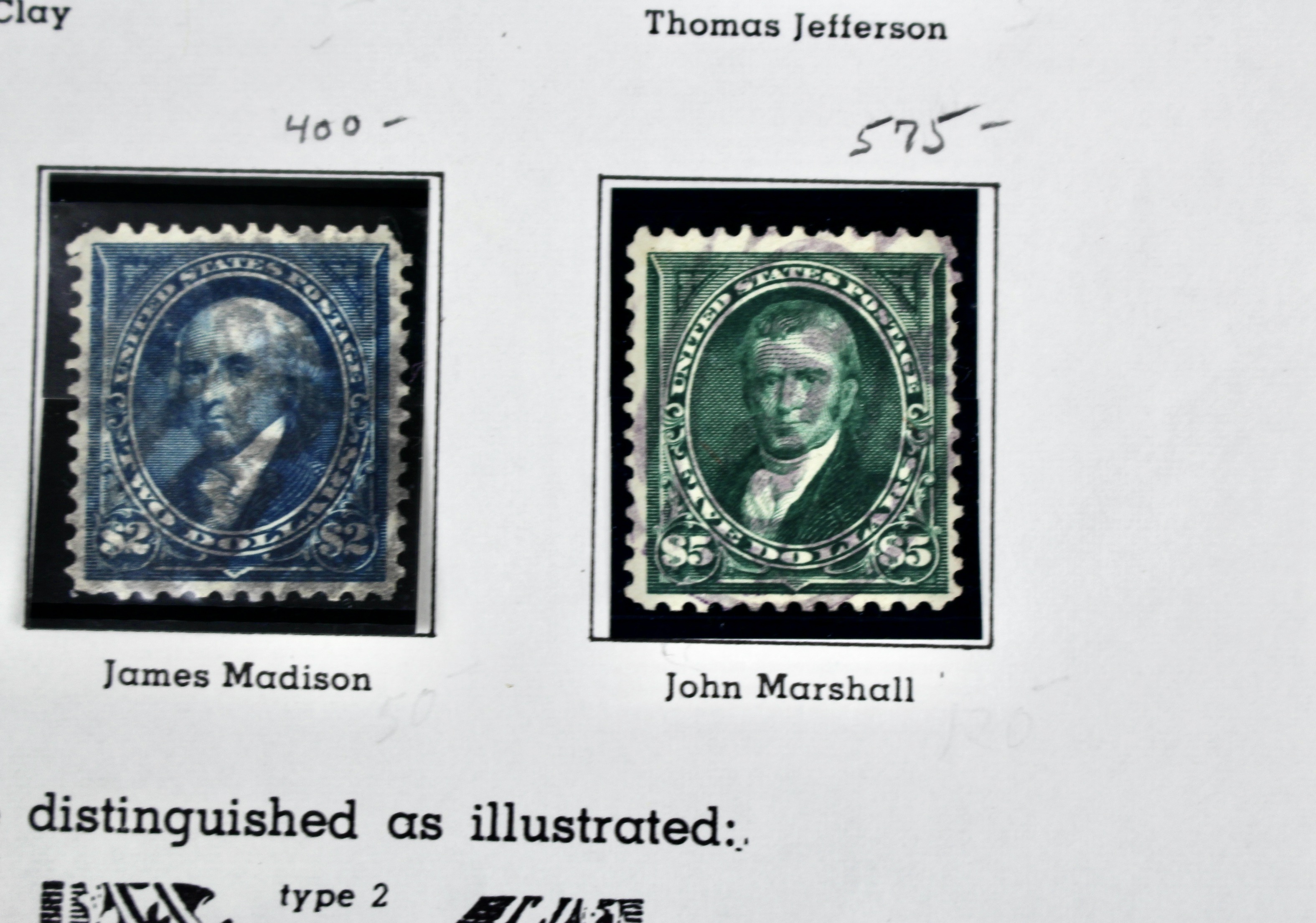 Ten Used U.S. Postage Stamps, Including Four High Value, 1895 to 1898
