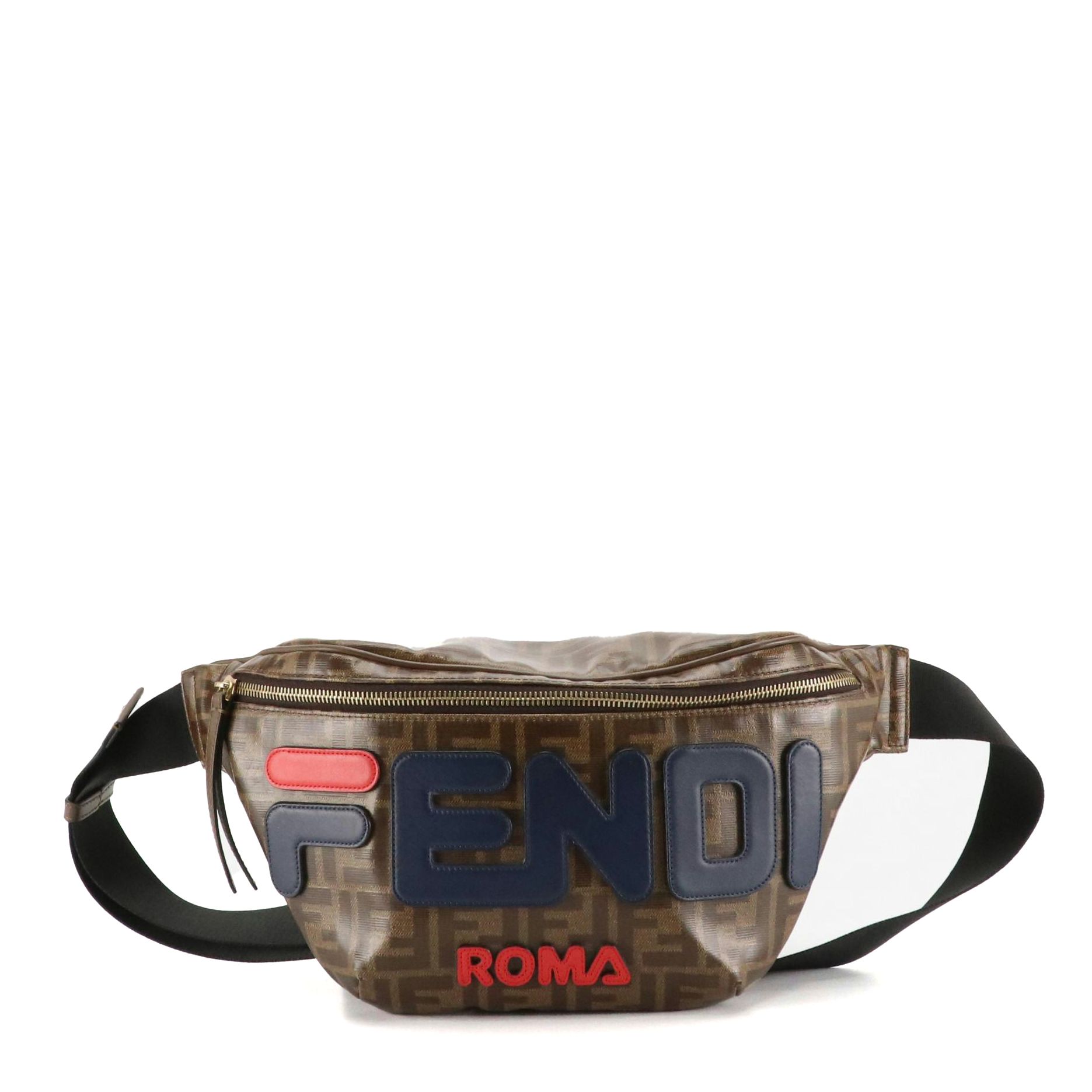 Fendi x Fila Mania Logo Waist Bag in Glazed Zucca Coated Canvas and Leather Trim