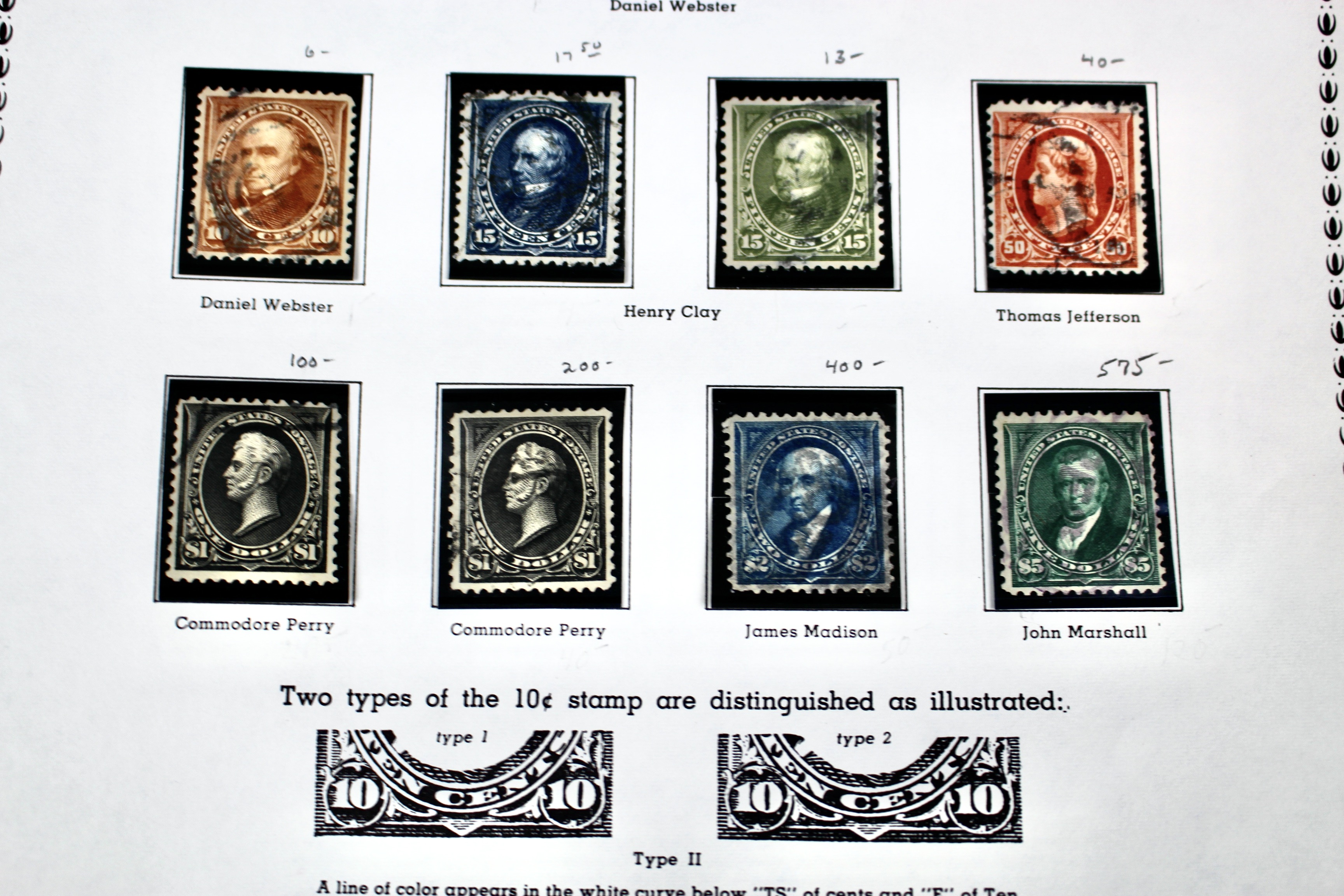 Ten Used U.S. Postage Stamps, Including Four High Value, 1895 to 1898
