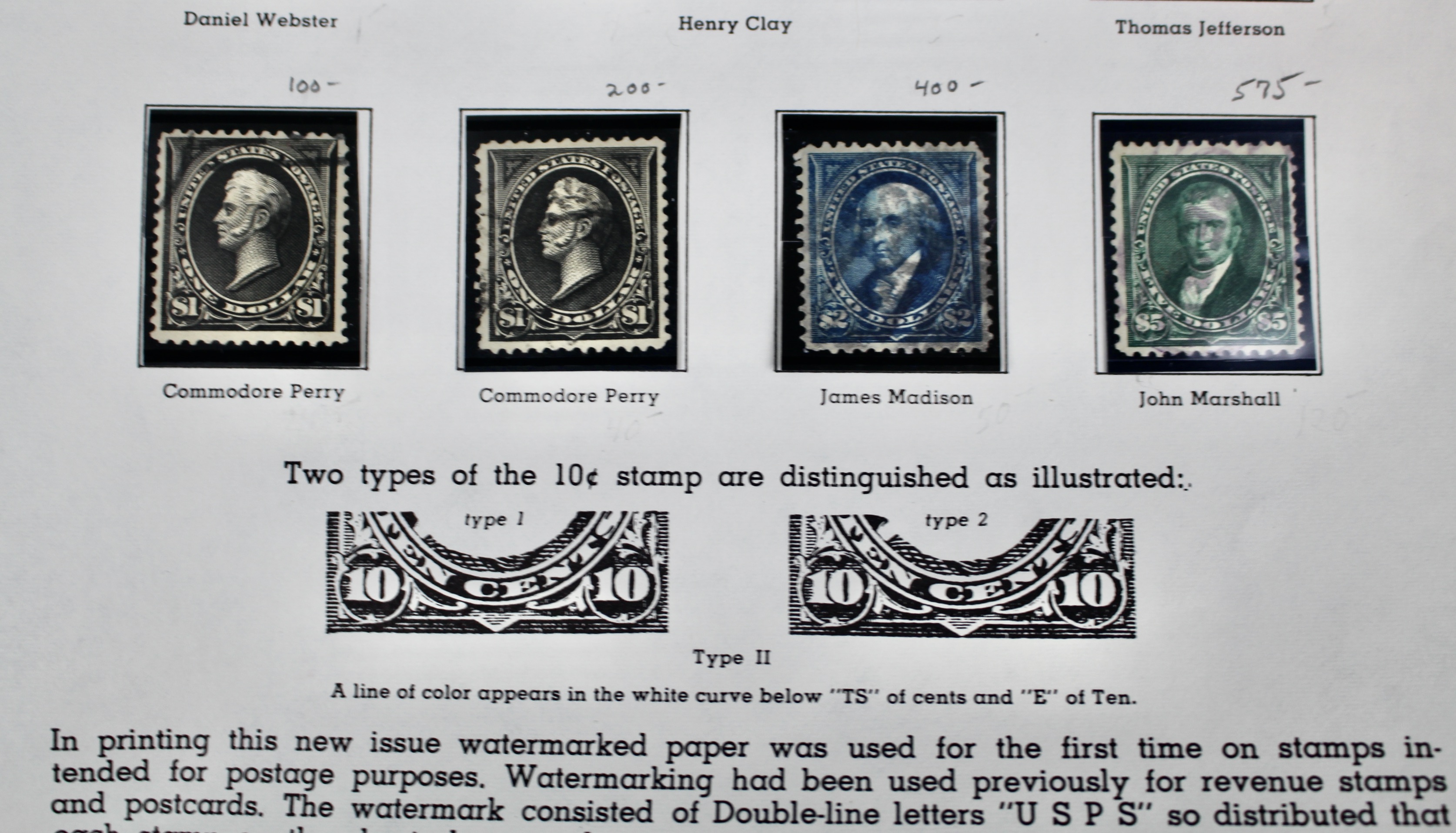 Ten Used U.S. Postage Stamps, Including Four High Value, 1895 to 1898