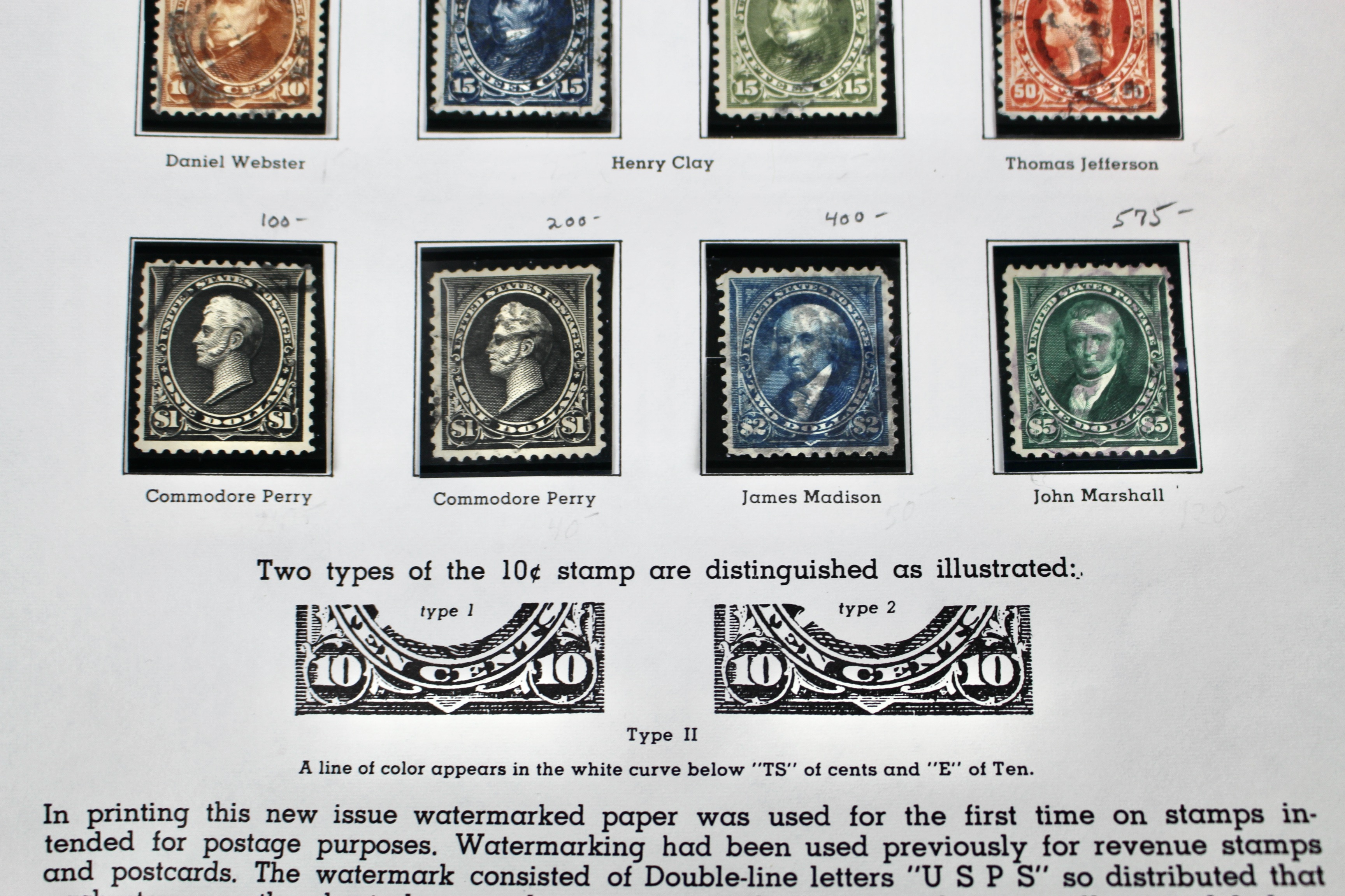 Ten Used U.S. Postage Stamps, Including Four High Value, 1895 to 1898