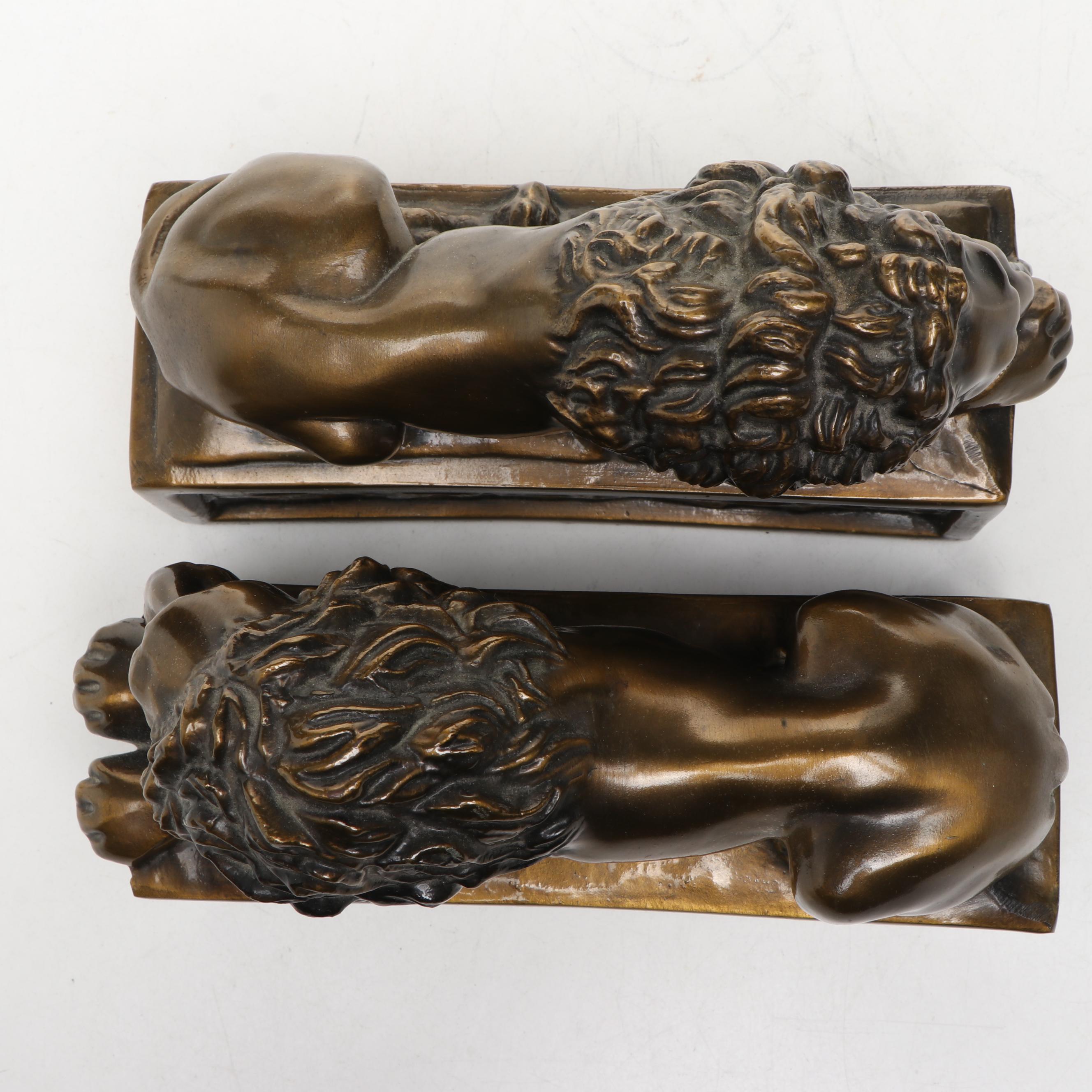 Bronzed Metal Recumbent Lion Bookends