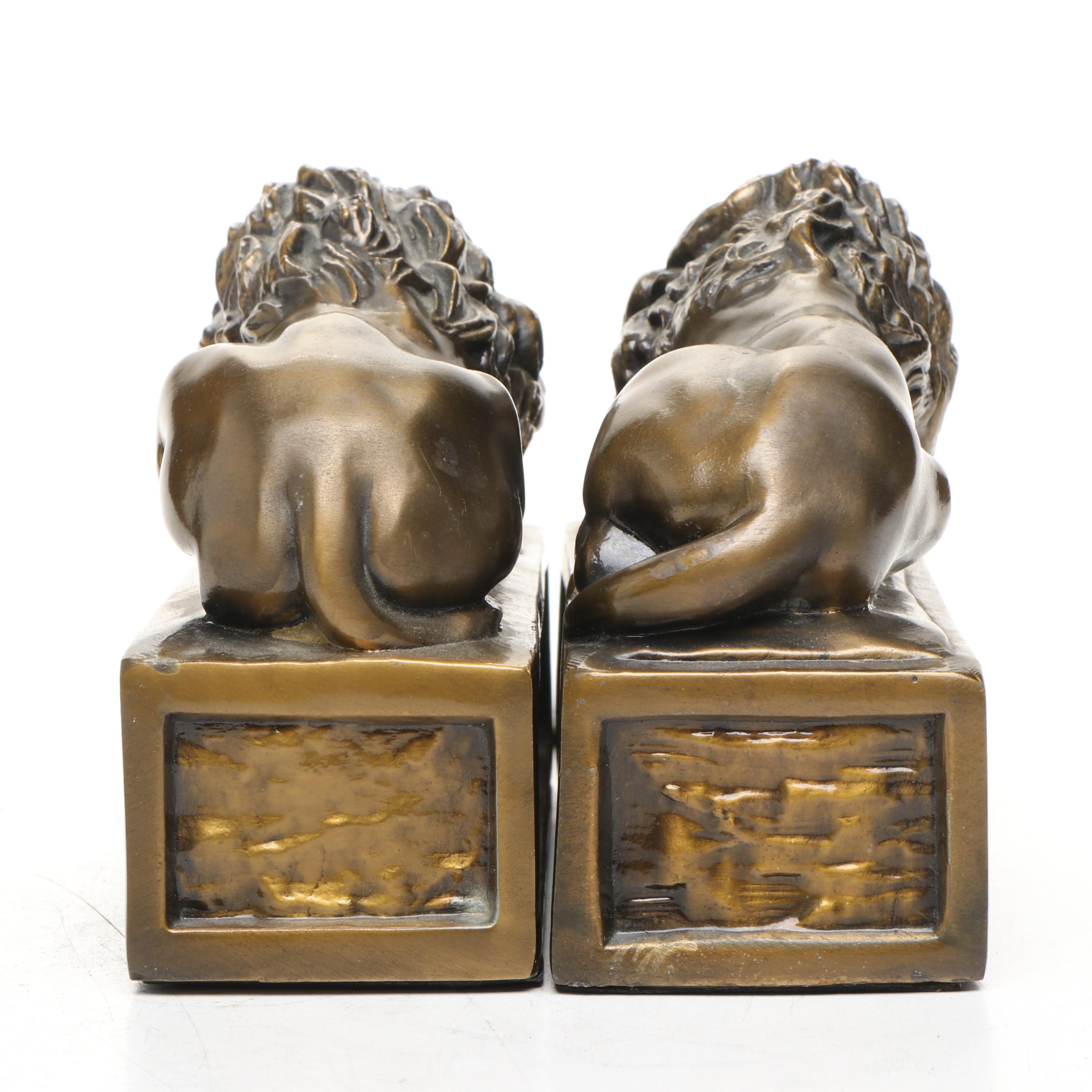 Bronzed Metal Recumbent Lion Bookends