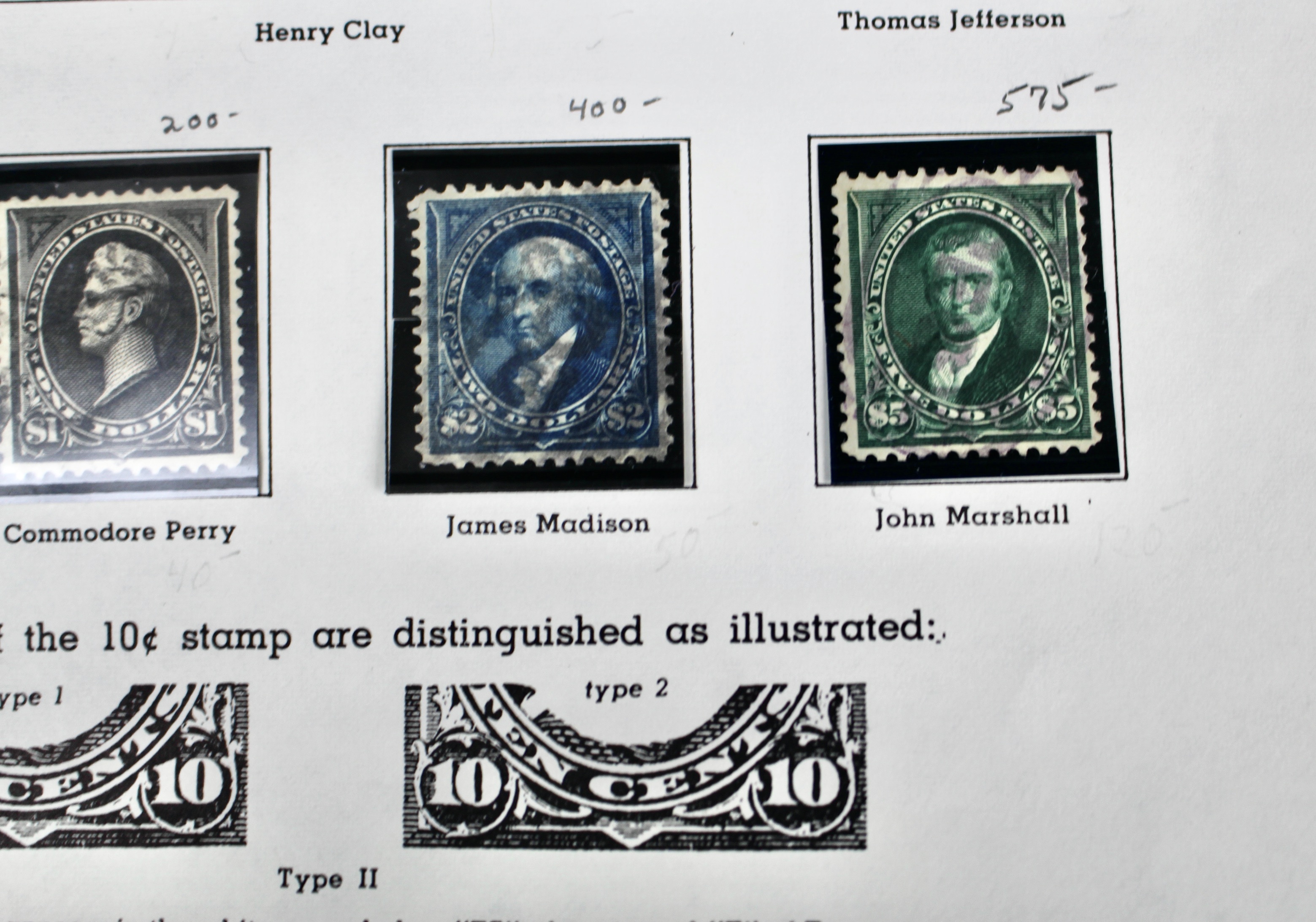 Ten Used U.S. Postage Stamps, Including Four High Value, 1895 to 1898