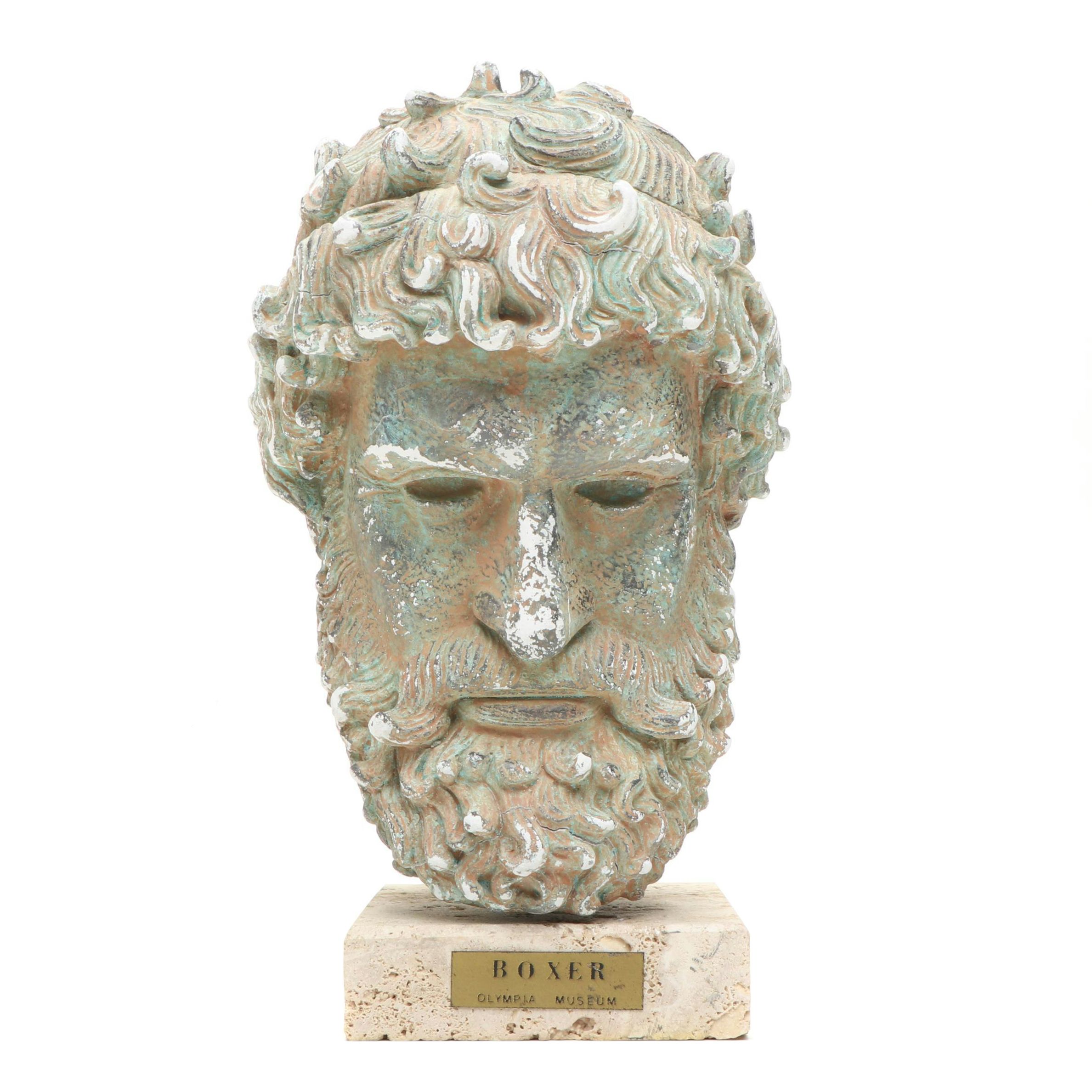 Hellenistic Greek Style Plaster Portrait Bust from Olympia Museum "Boxer"