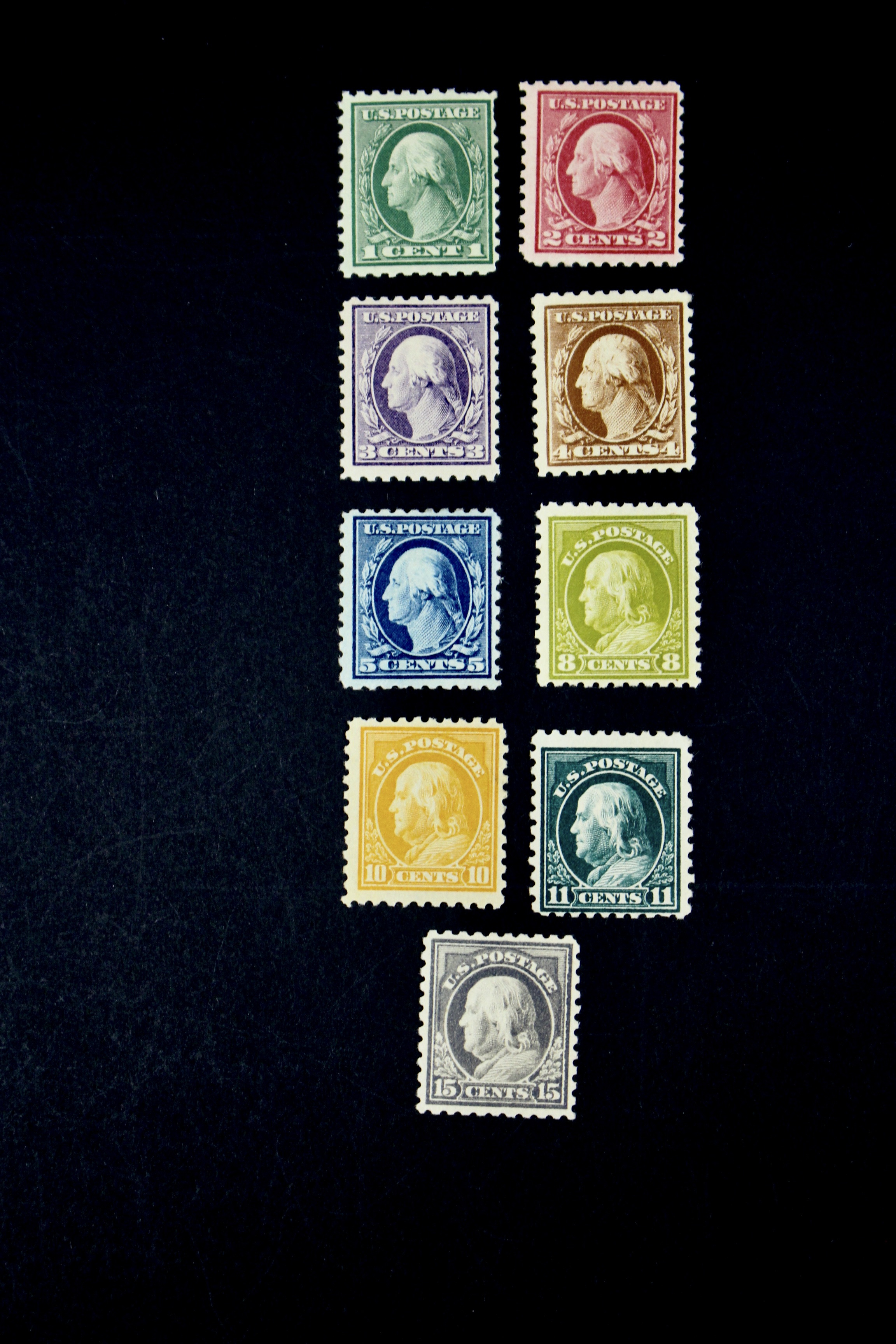 Nine Mint Condition Regular Issue U.S. Stamps, 1916