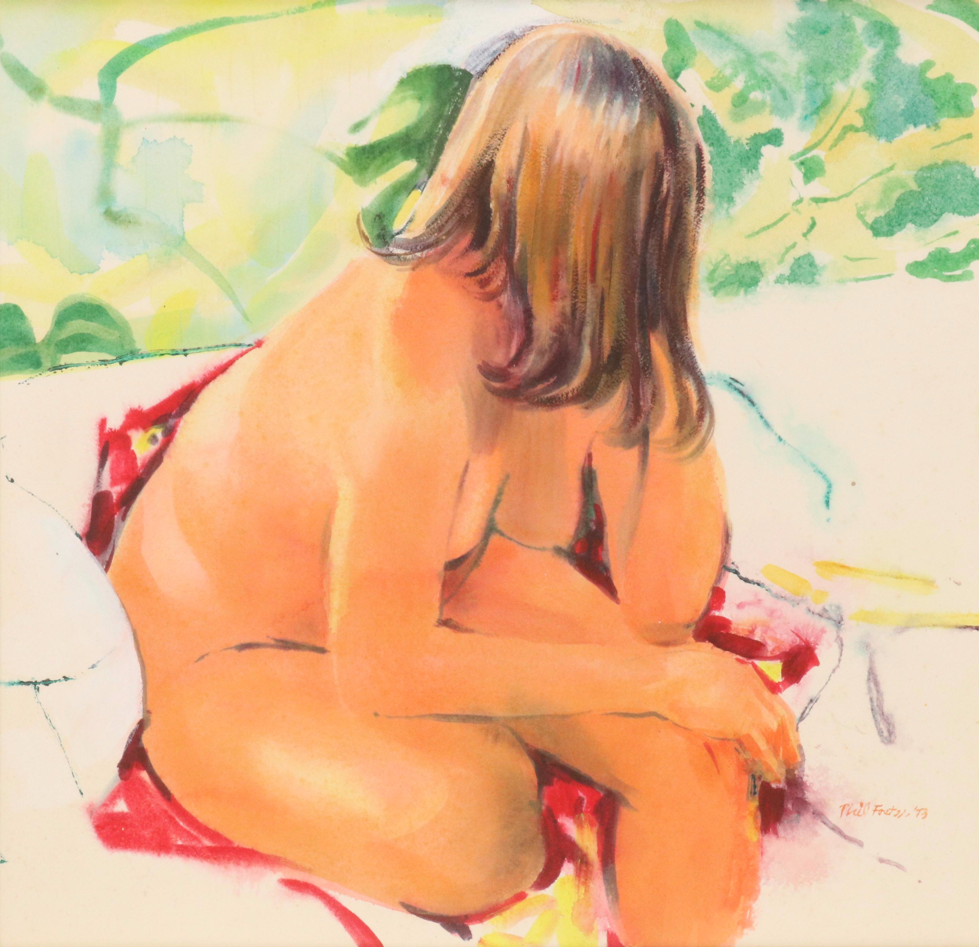 Watercolor Painting of Seated Nude Figure, 1973