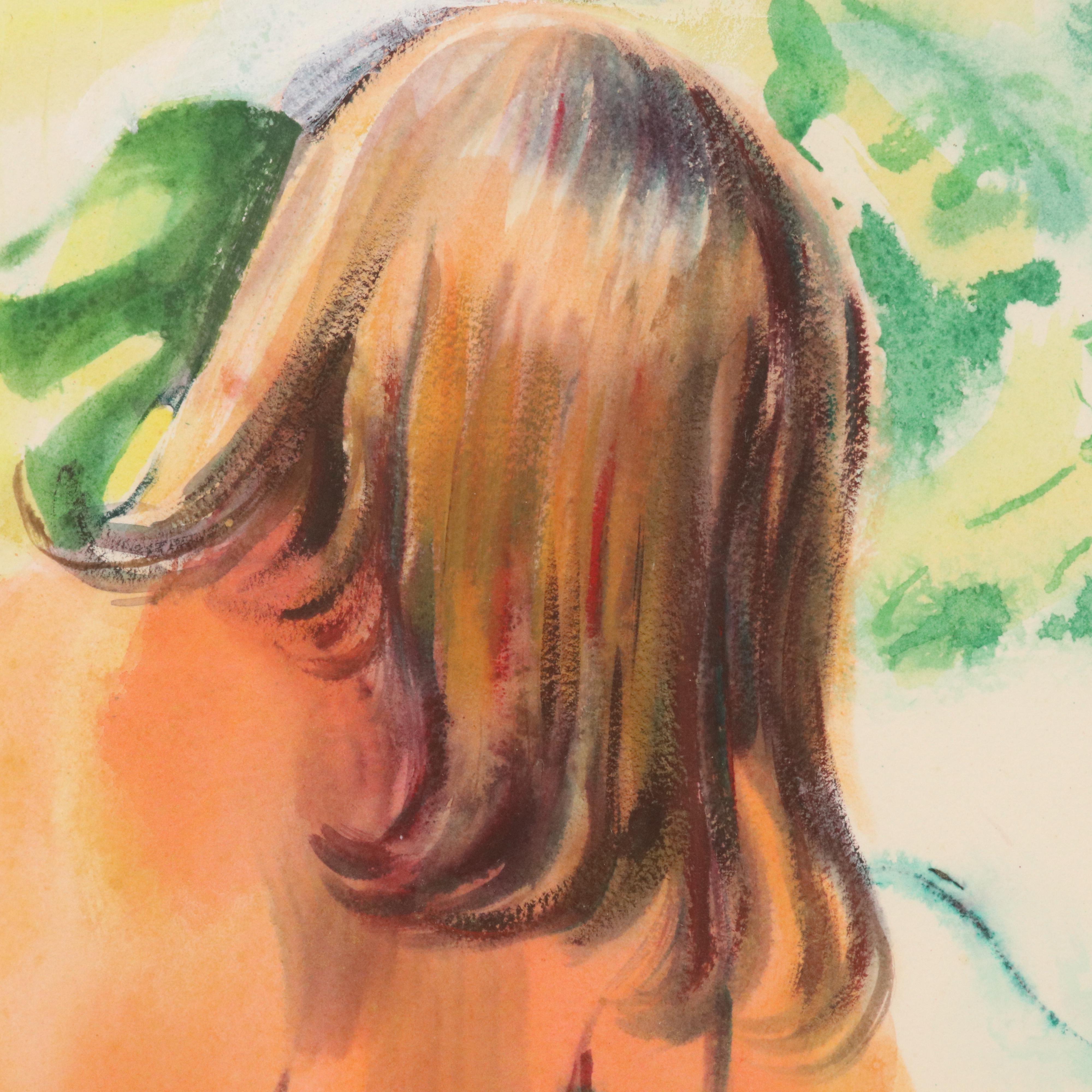 Watercolor Painting of Seated Nude Figure, 1973