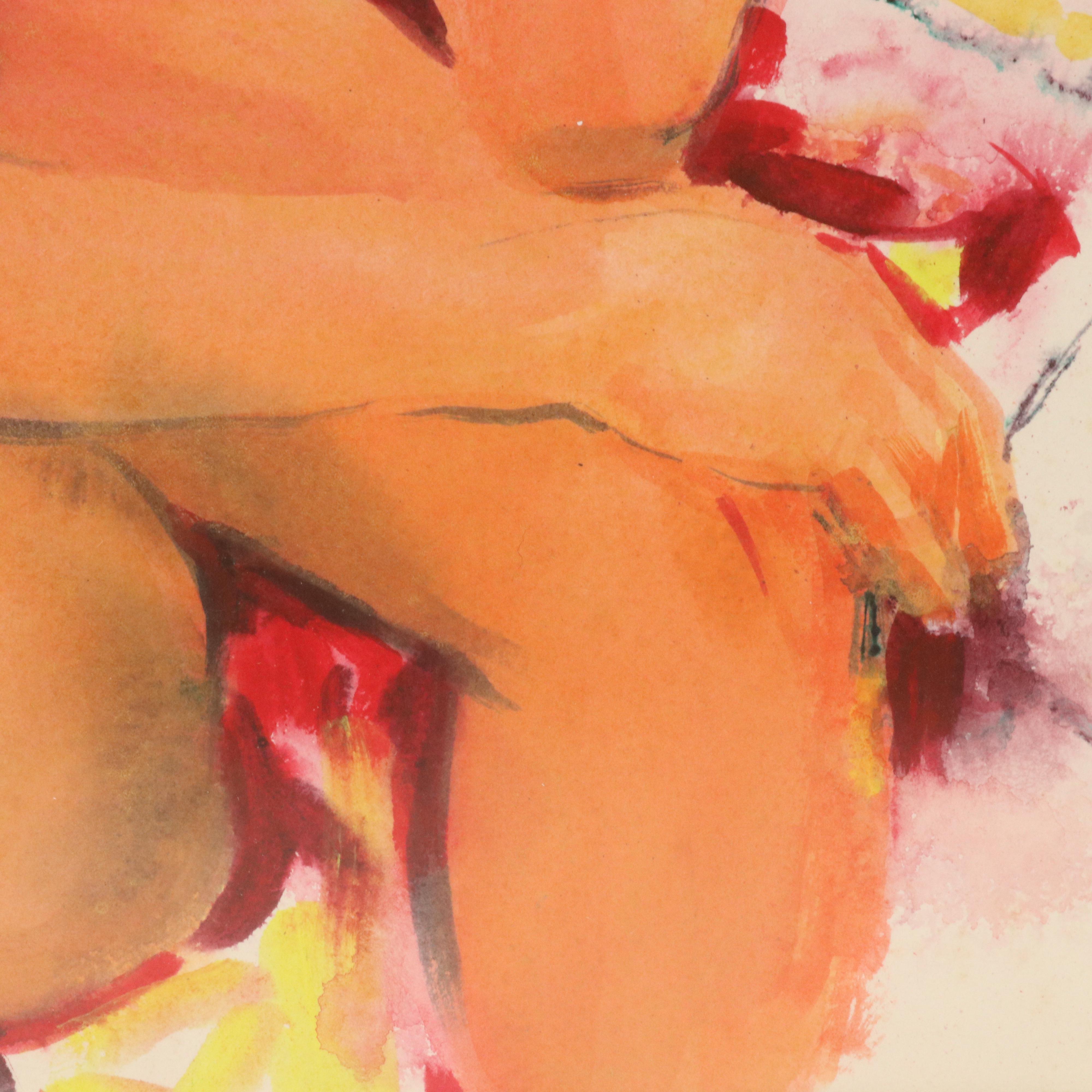 Watercolor Painting of Seated Nude Figure, 1973