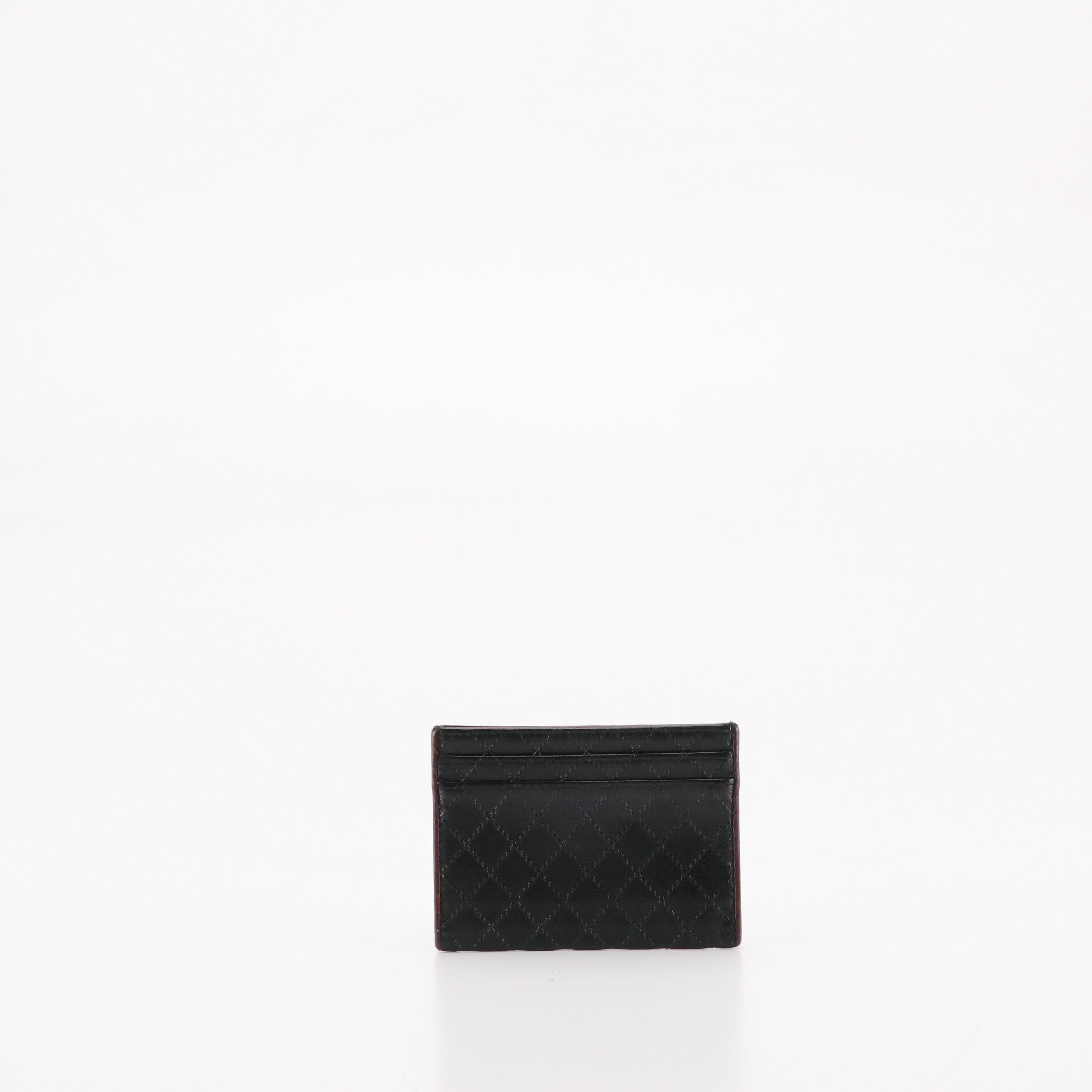 Chanel Quilted Leather Card Case with Burgundy Accents