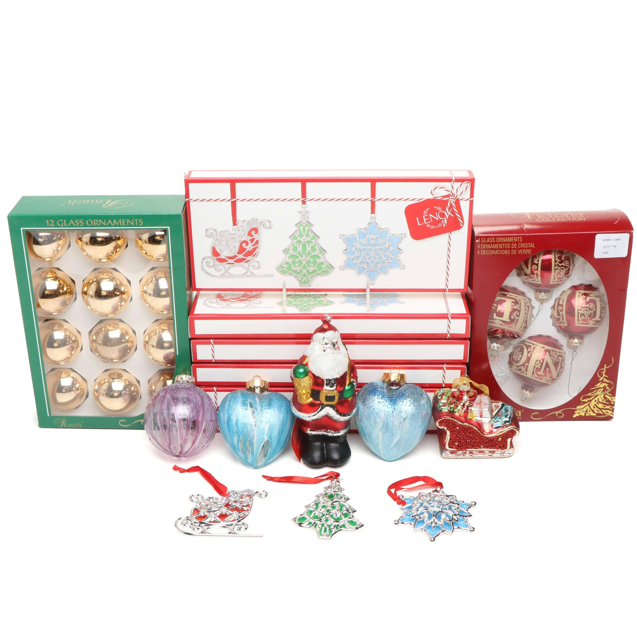 Lenox "Merry and Bright Clear" Ornaments with Other Christmas Ornaments