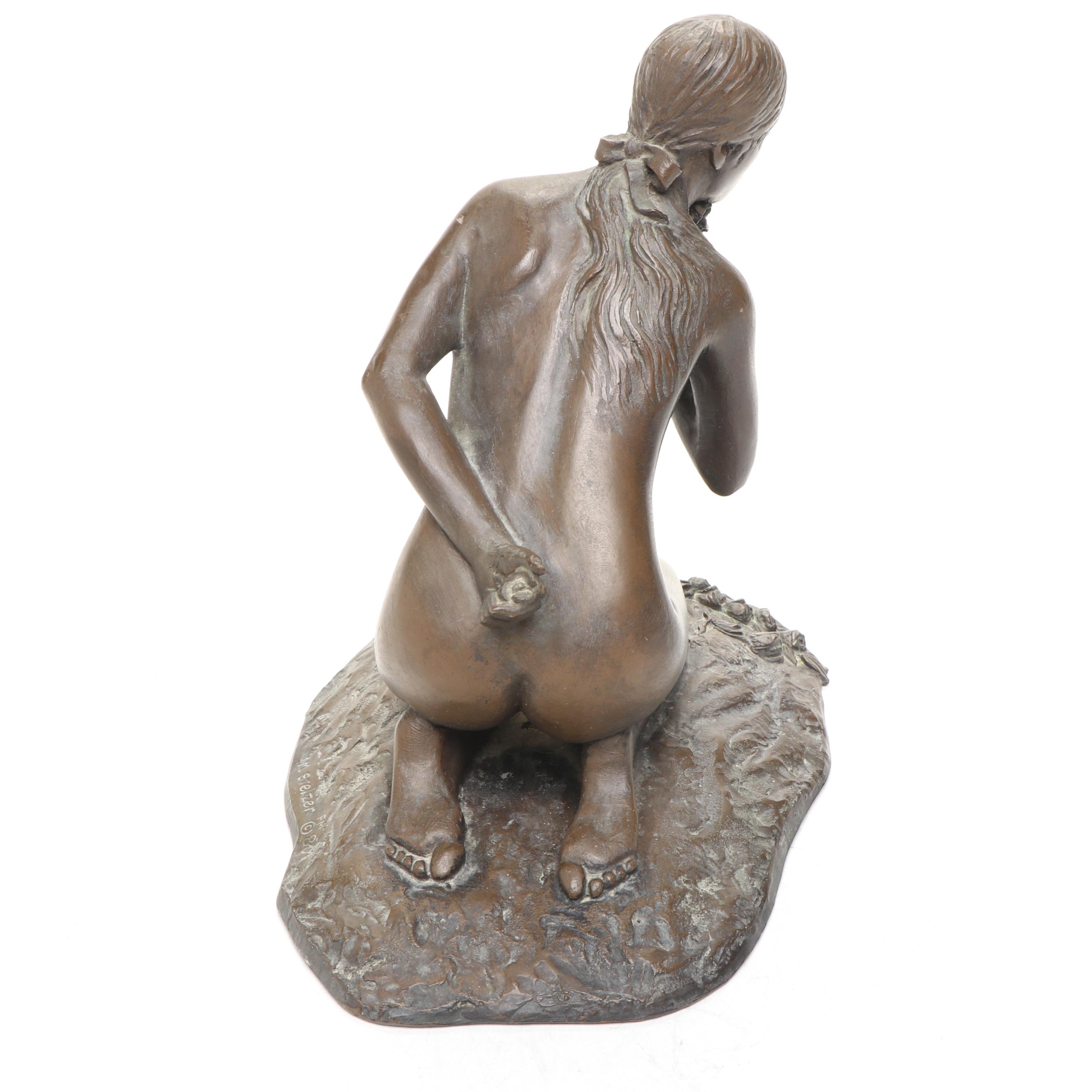 M. Stelzer for Franklin Mint "Kneeling Nude" Bronze Sculpture, 1980