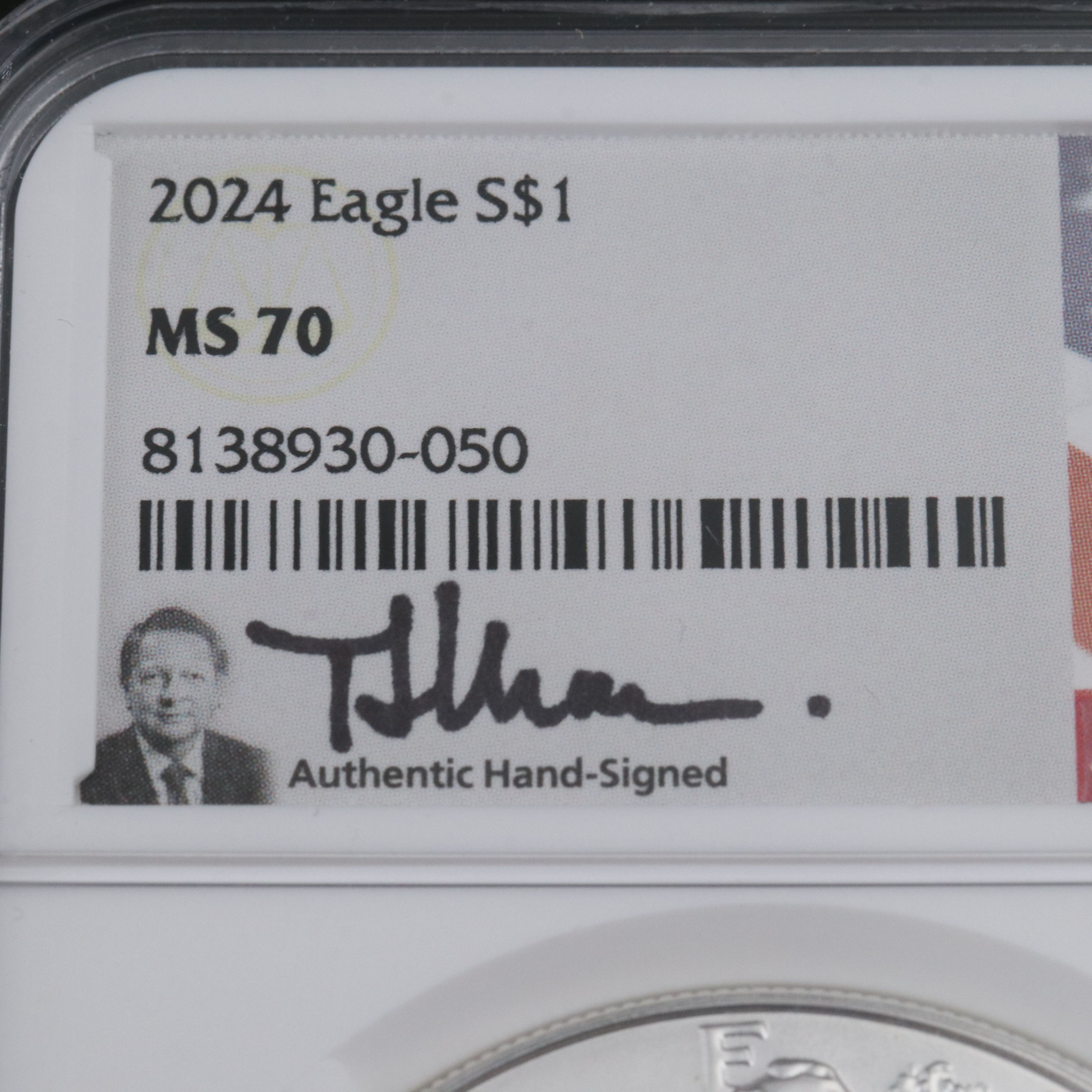 NGC MS70, 2024 Silver Eagle Autographed by Thomas J. Uram