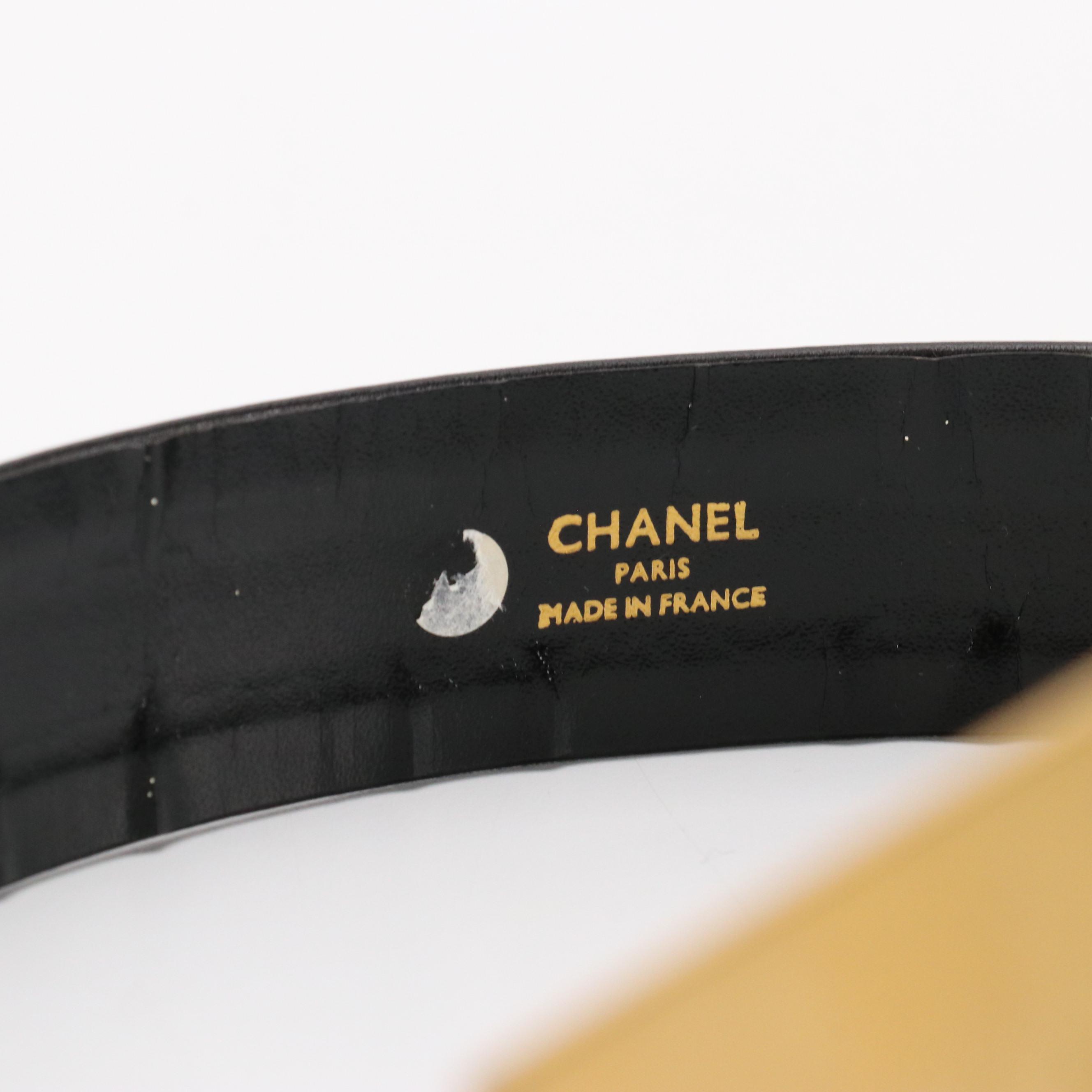 Chanel CC Gold Tone Buckle and Black Leather Belt, 1970s