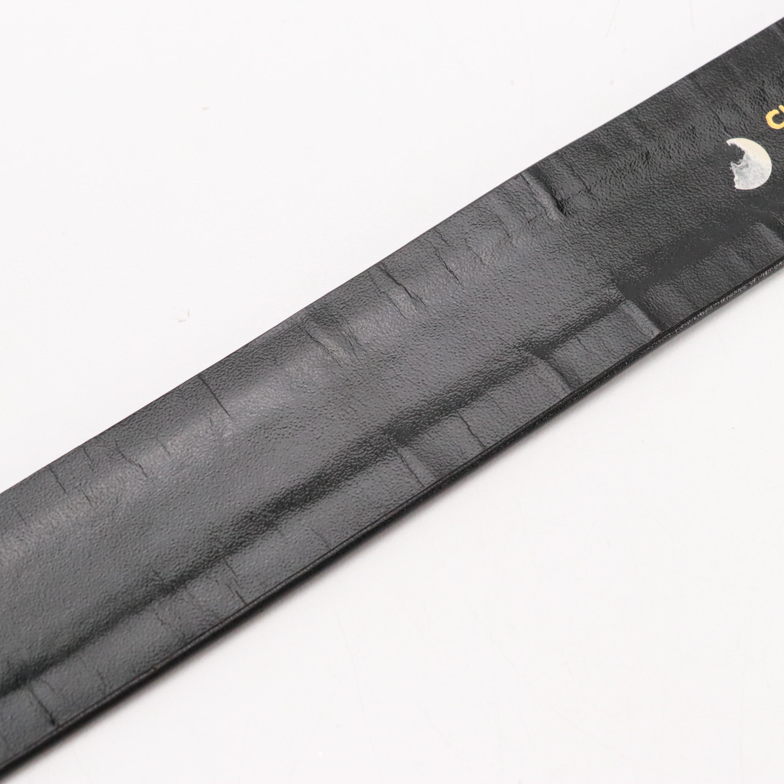 Chanel CC Gold Tone Buckle and Black Leather Belt, 1970s