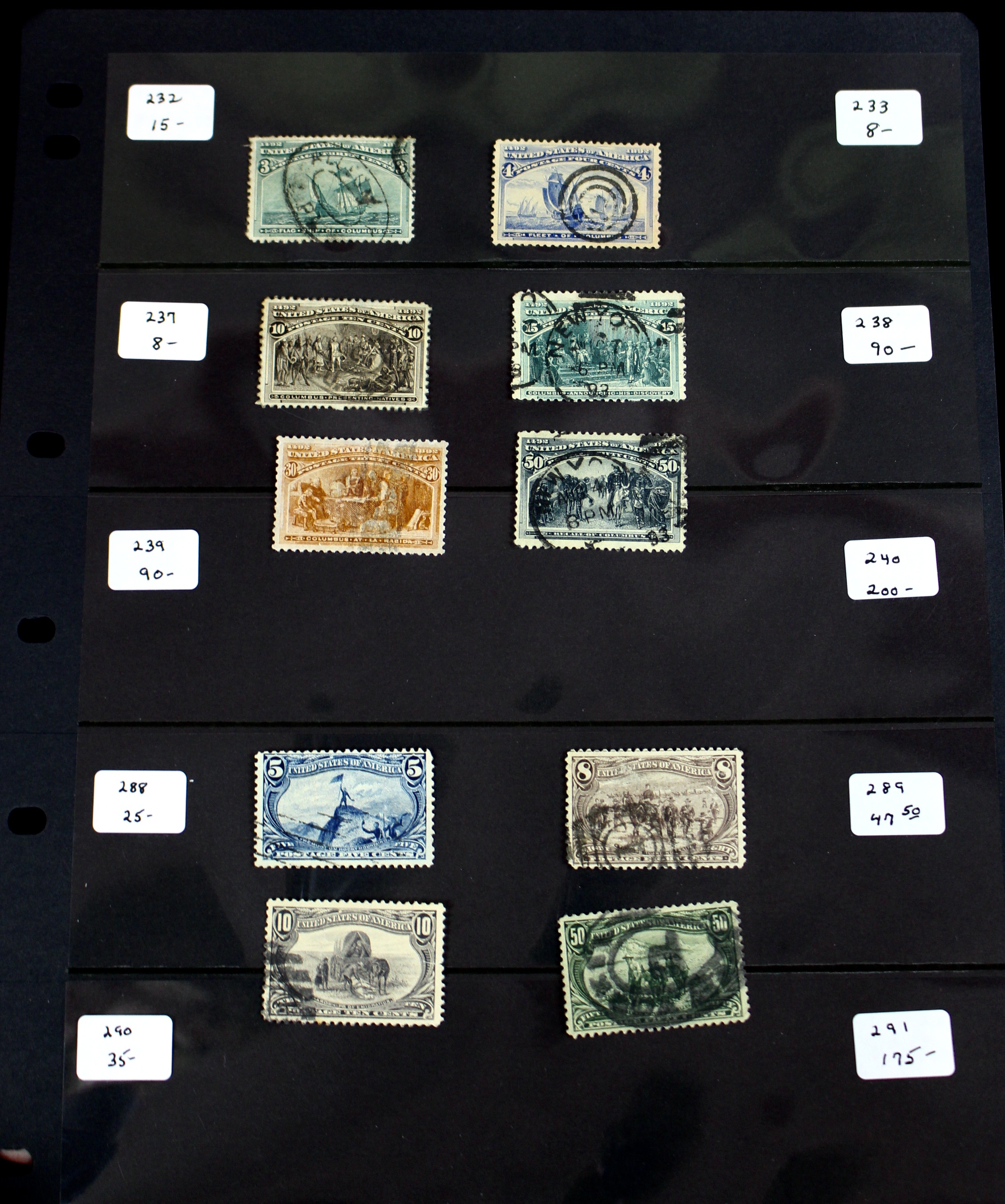Ten Columbian and Trans-Mississippi Postage Stamps, 1890s