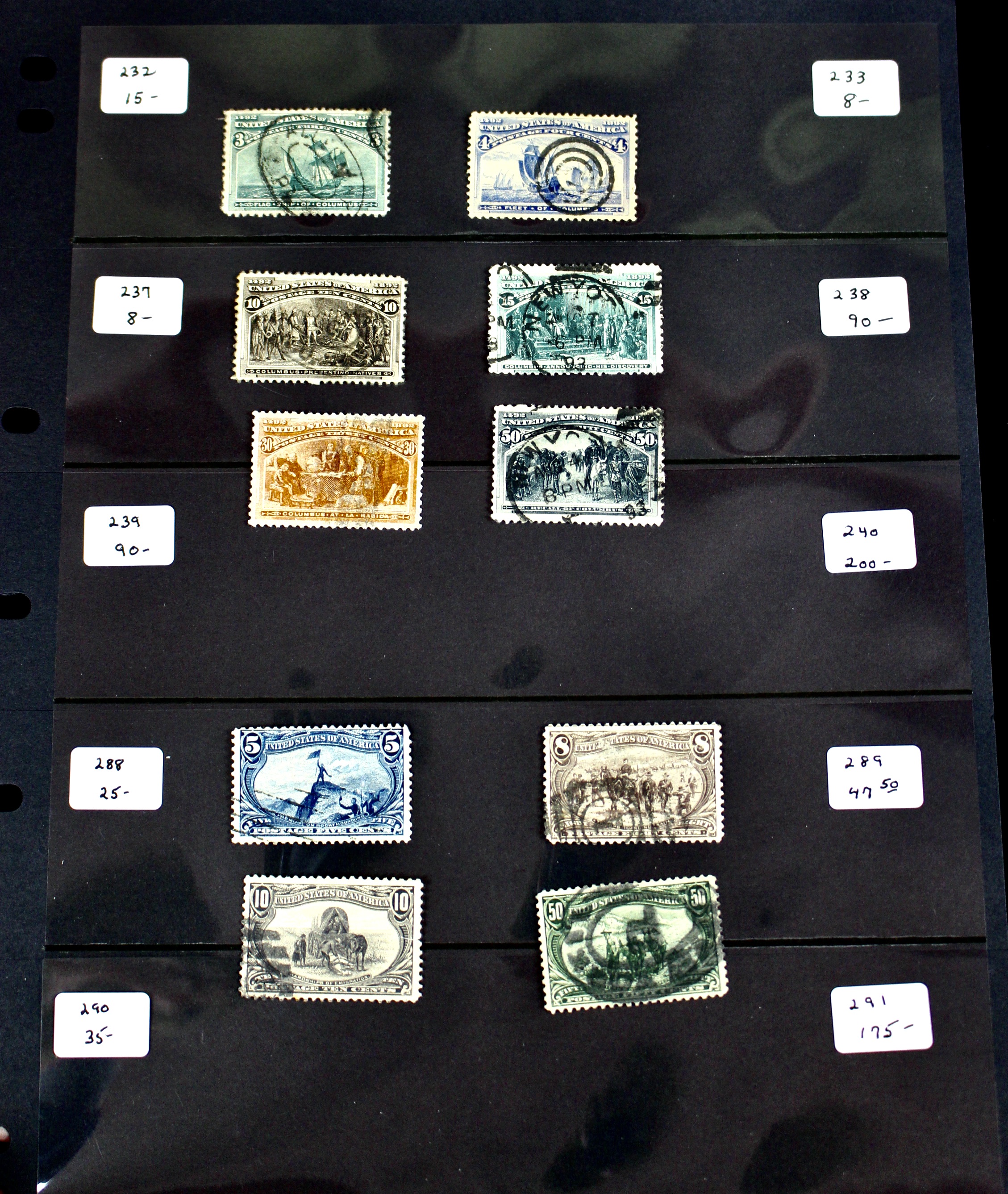 Ten Columbian and Trans-Mississippi Postage Stamps, 1890s