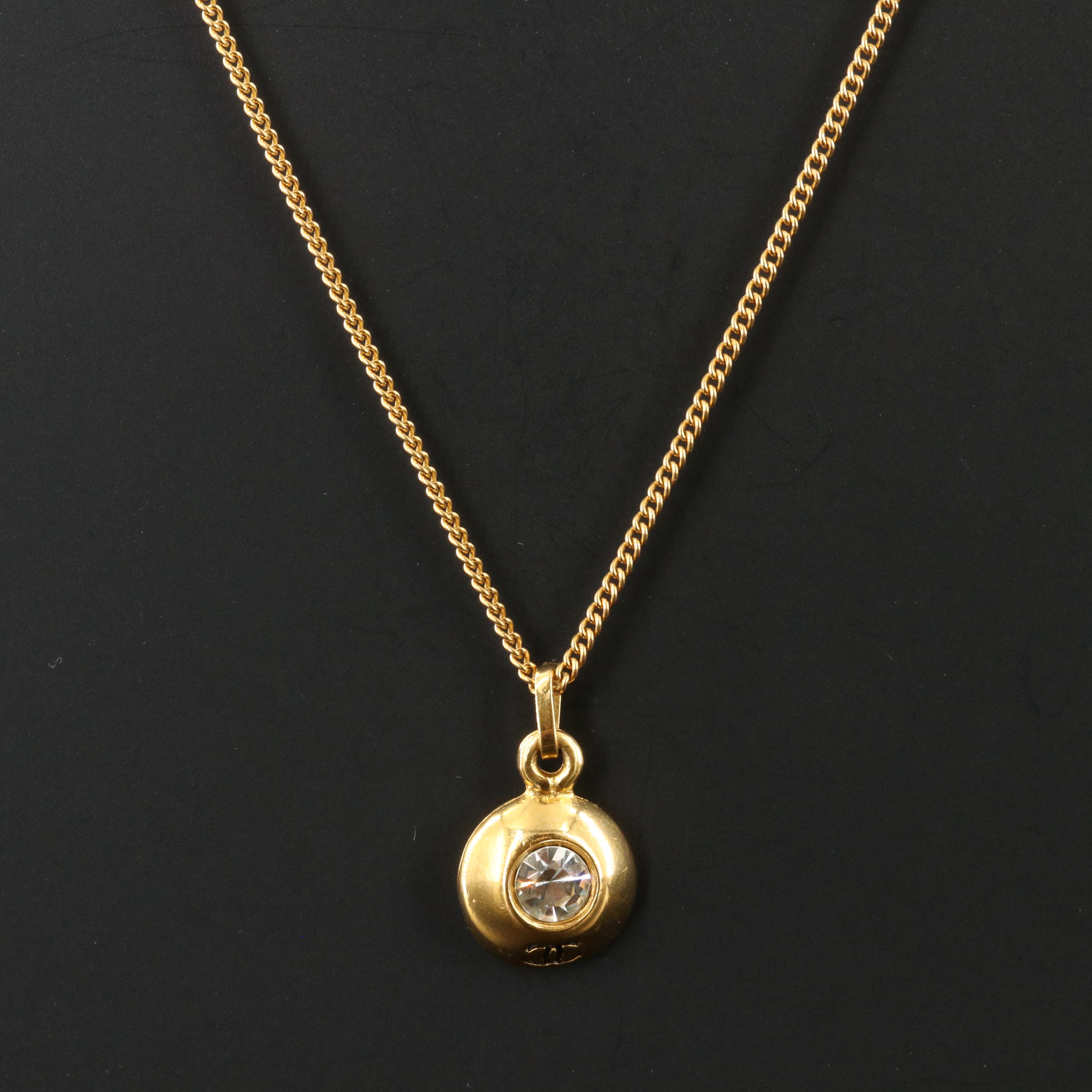 Chanel CC Crystal Pendant Necklace Vintage
