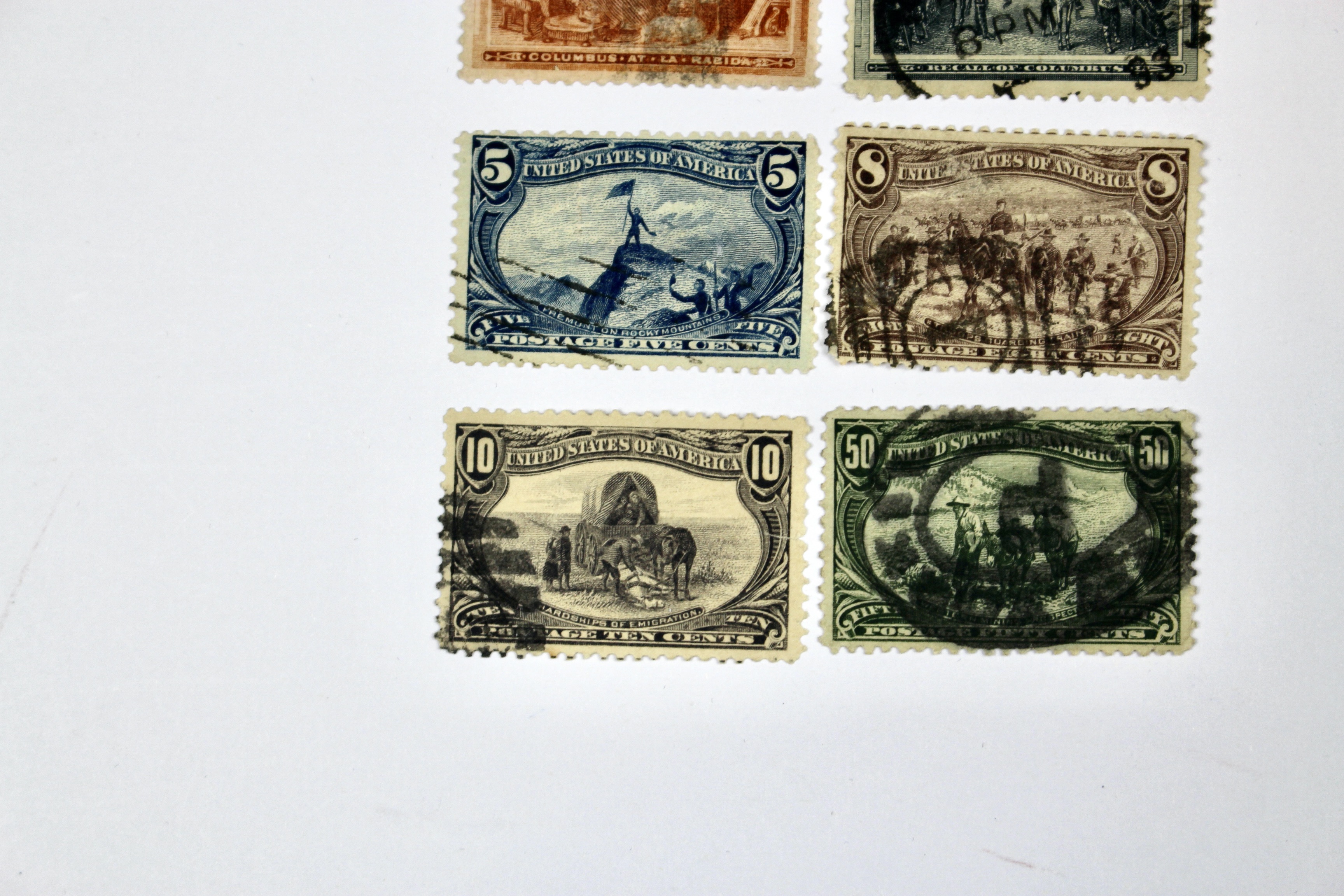 Ten Columbian and Trans-Mississippi Postage Stamps, 1890s