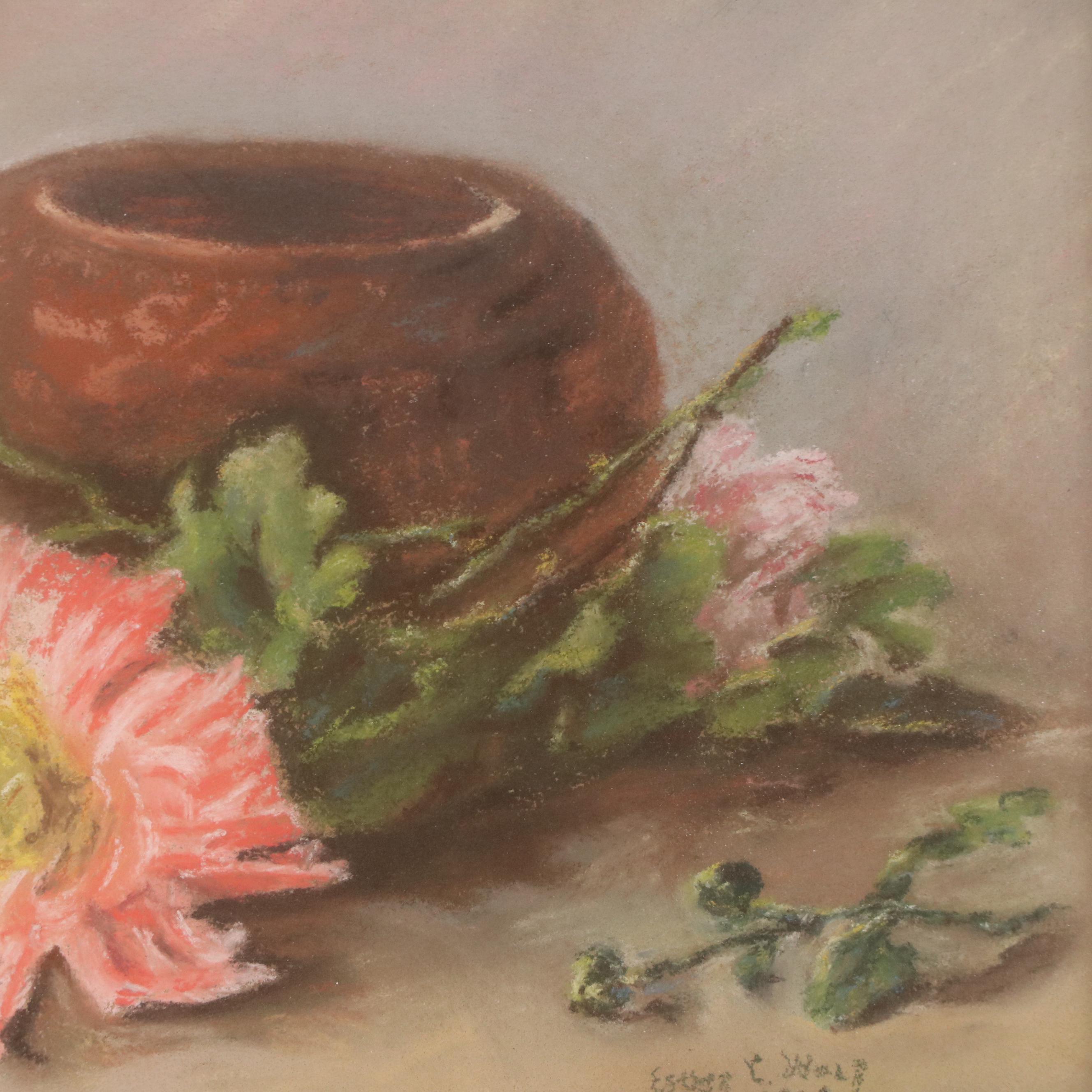 Esther C. Wolf Pastel Still Life with Pink Flowers
