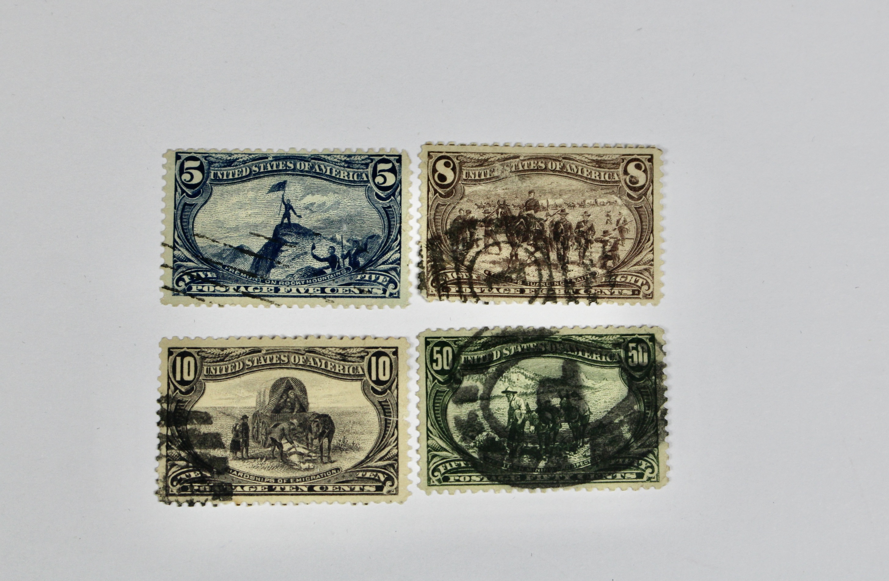 Ten Columbian and Trans-Mississippi Postage Stamps, 1890s