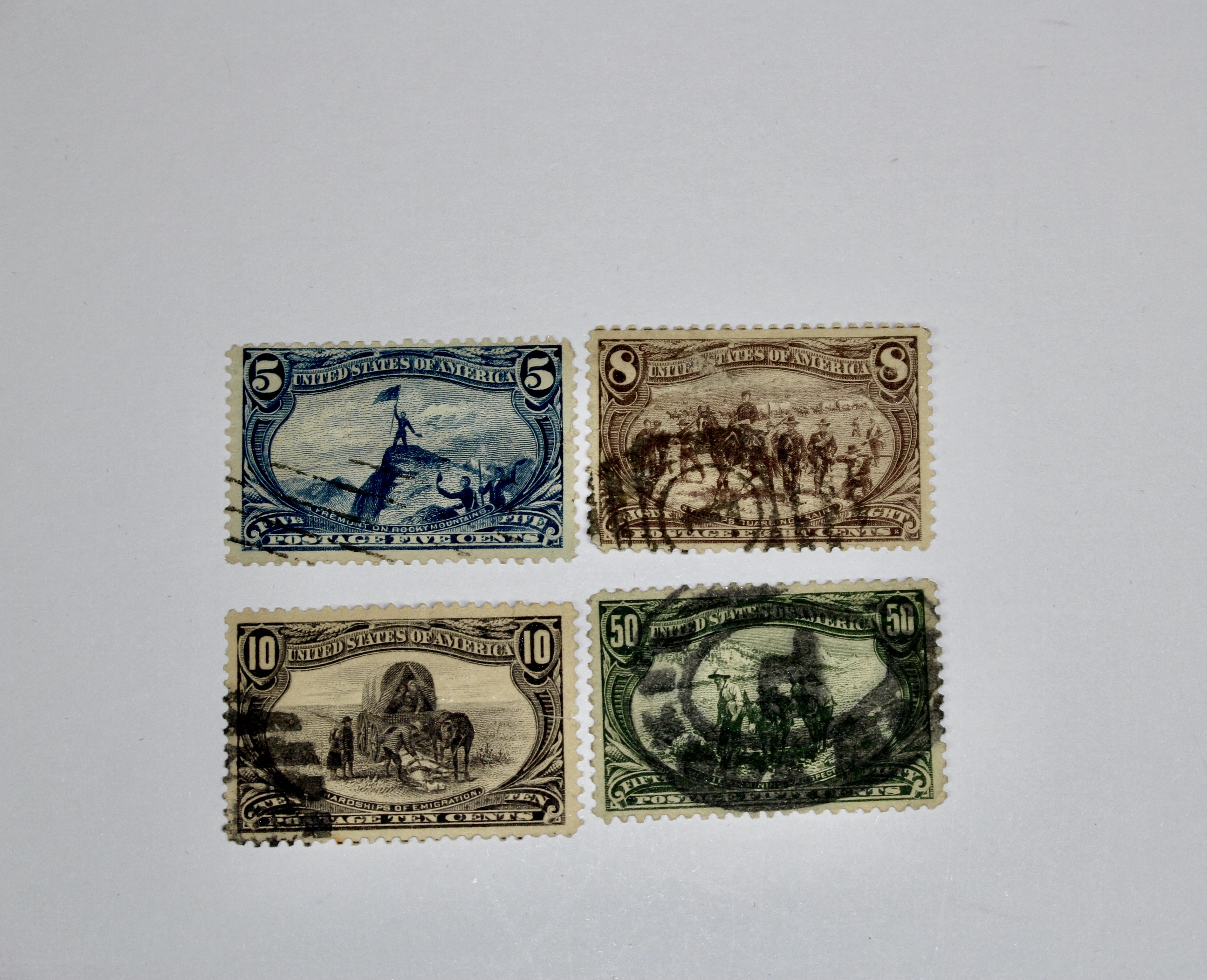 Ten Columbian and Trans-Mississippi Postage Stamps, 1890s