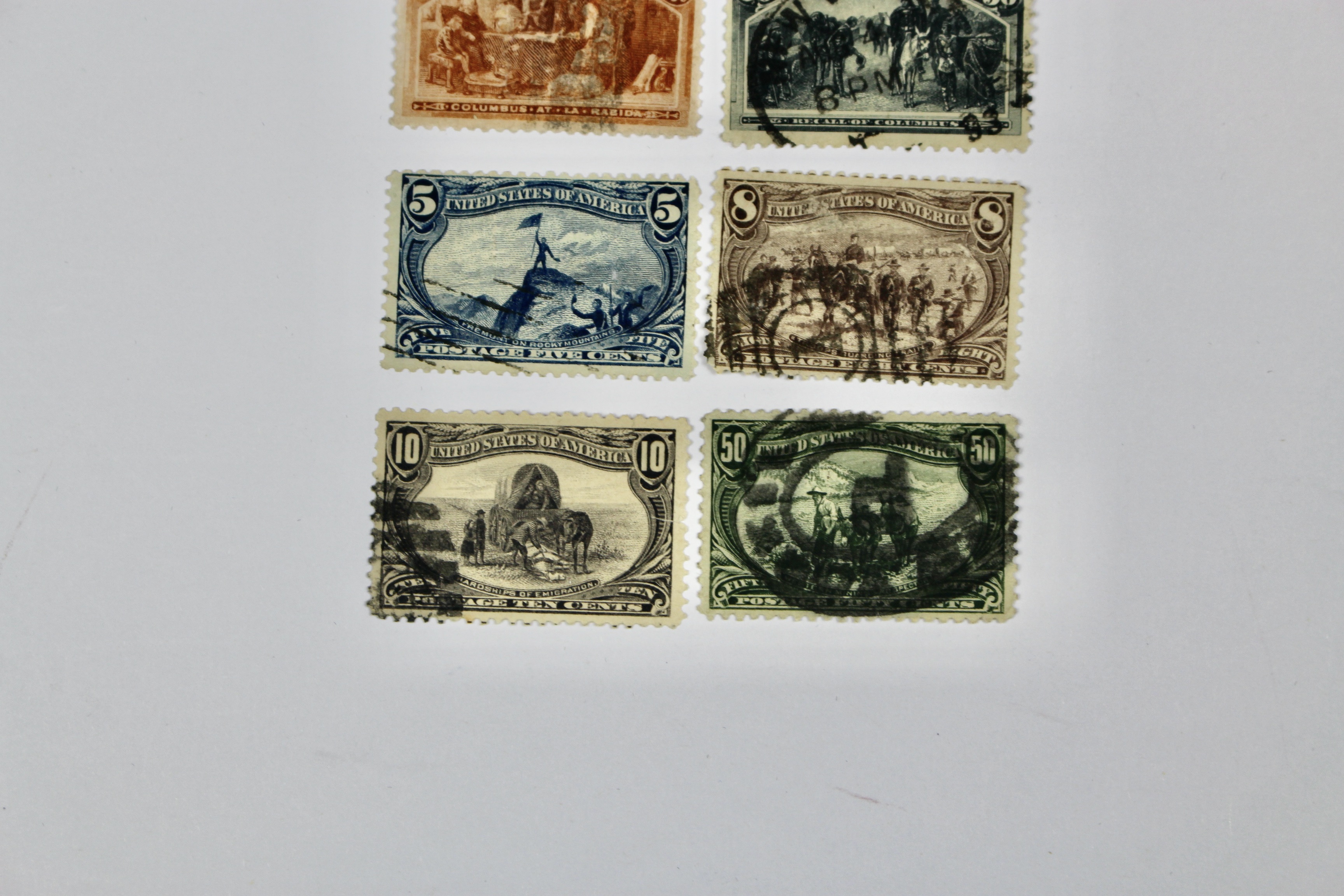 Ten Columbian and Trans-Mississippi Postage Stamps, 1890s
