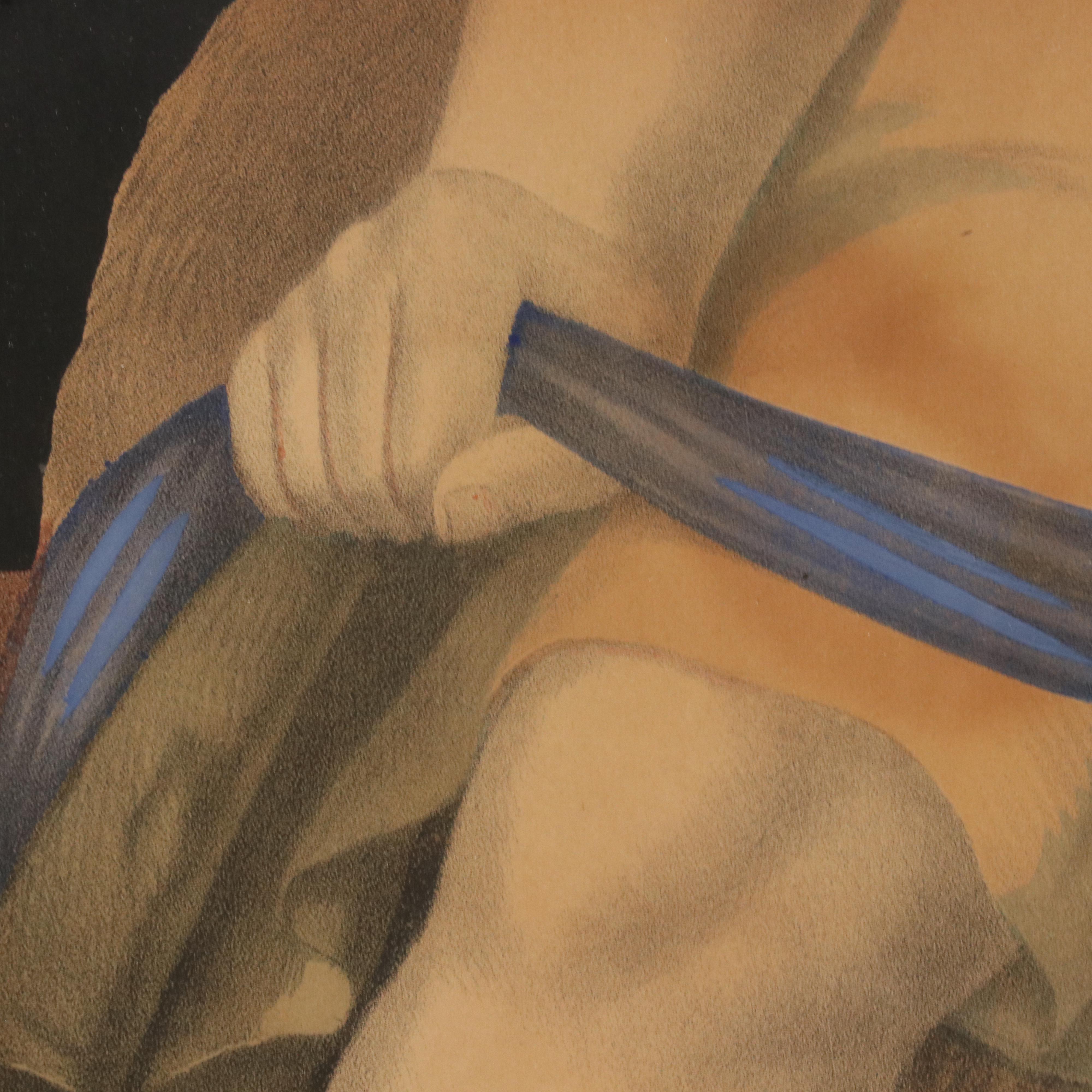 Hand-Colored Lithograph Portrait of Seated Young Child with Dog