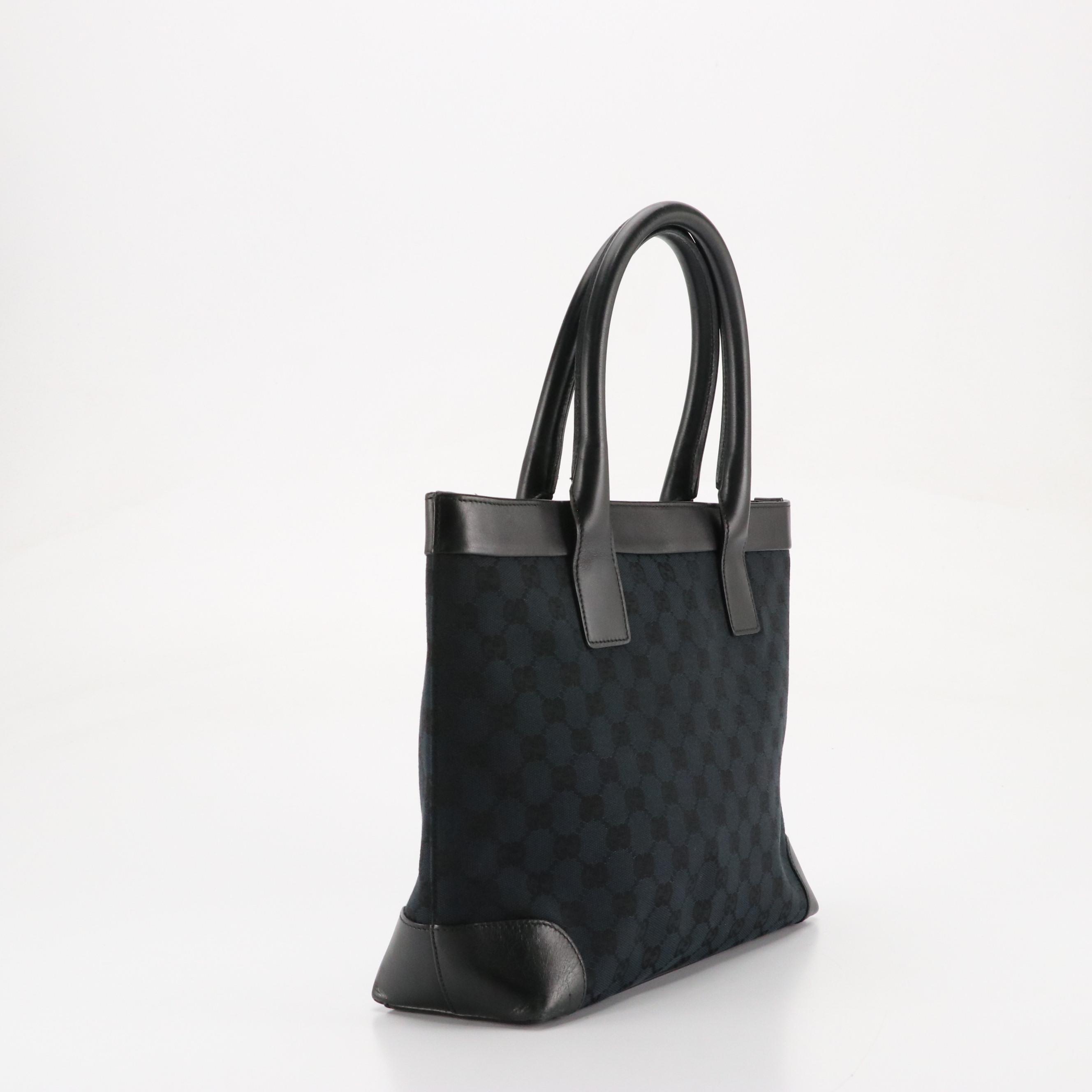 Gucci Handbag in Dark GG Canvas and Black Leather Trim