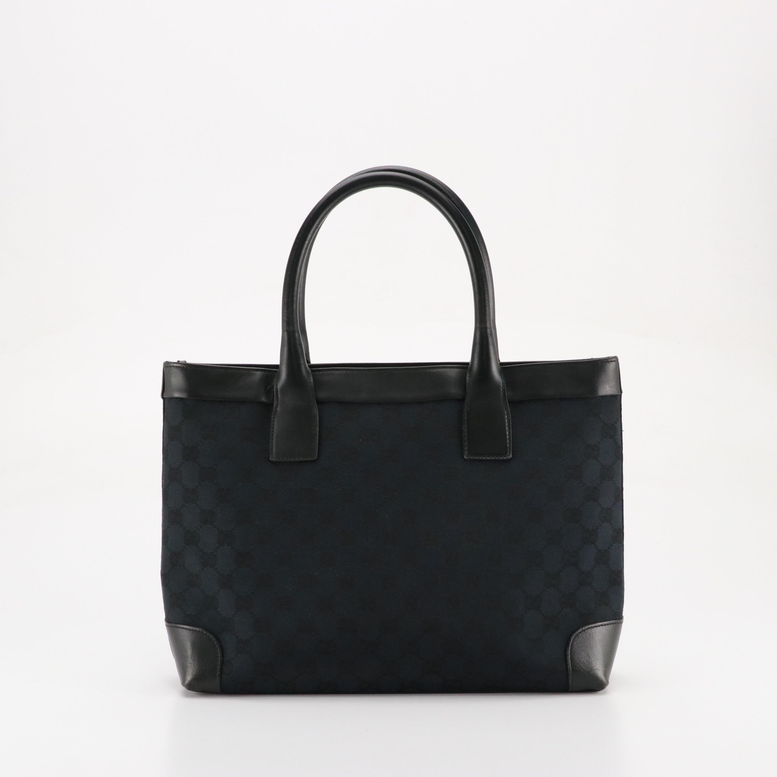 Gucci Handbag in Dark GG Canvas and Black Leather Trim