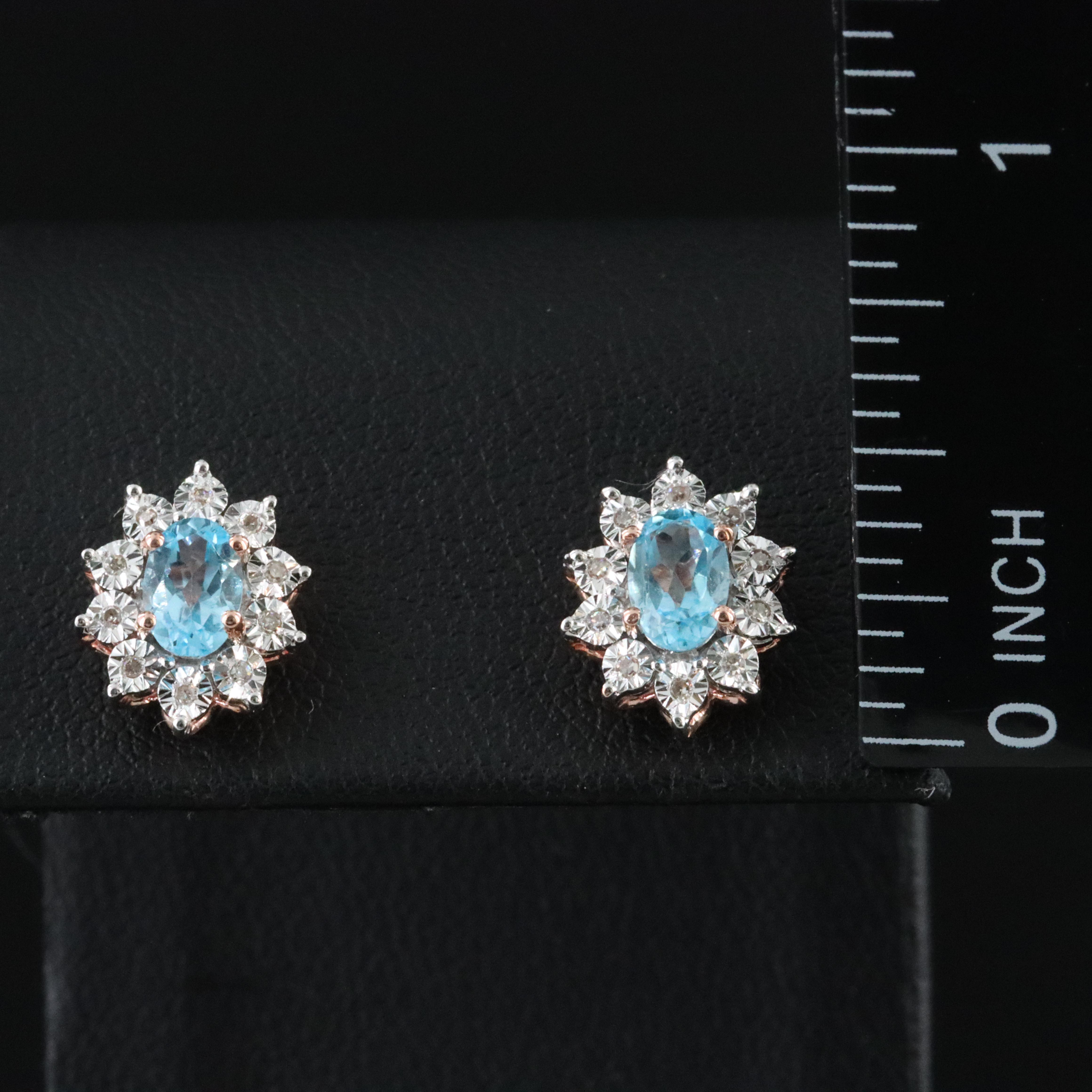 Sterling Sky Blue Topaz and Diamond Stud Earrings