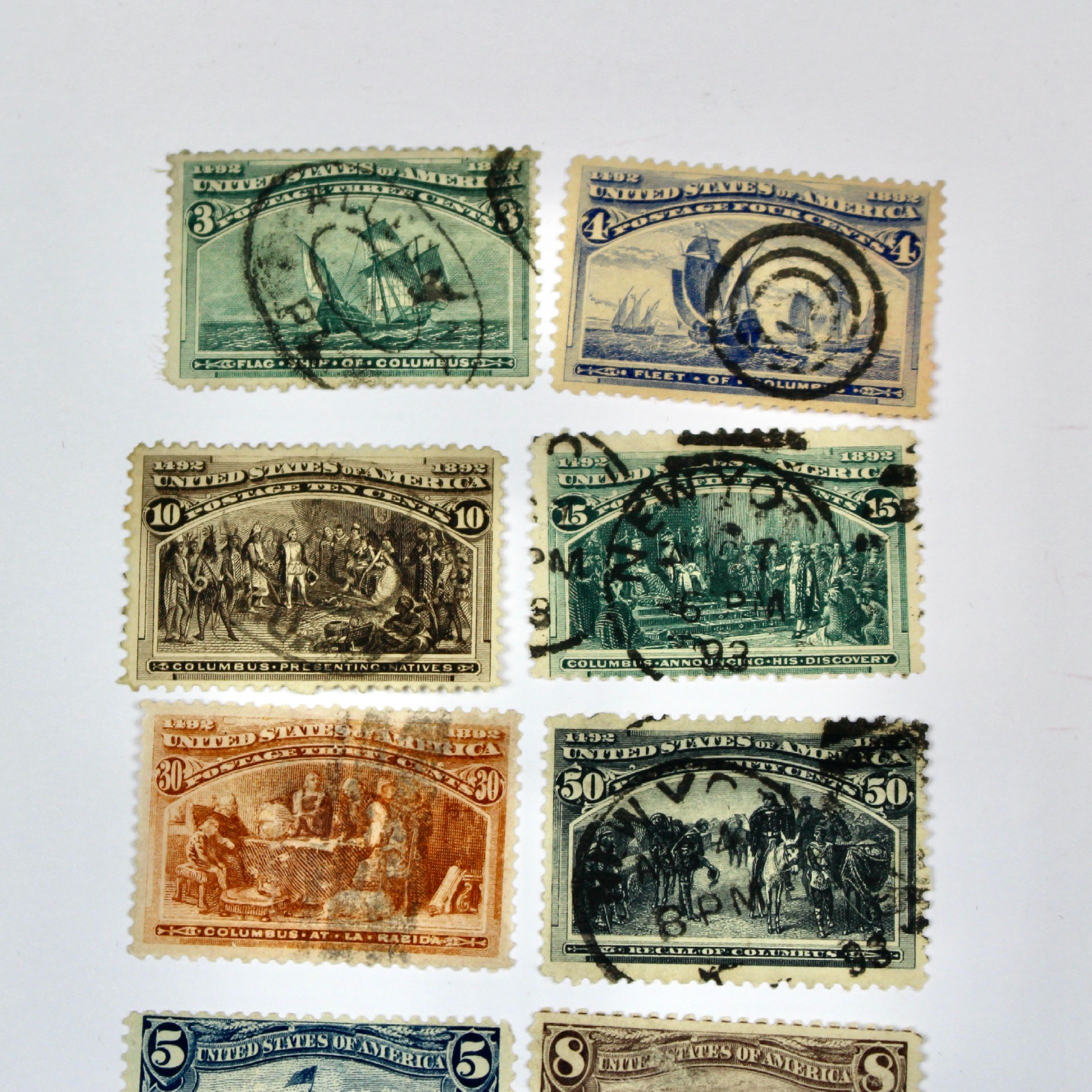 Ten Columbian and Trans-Mississippi Postage Stamps, 1890s