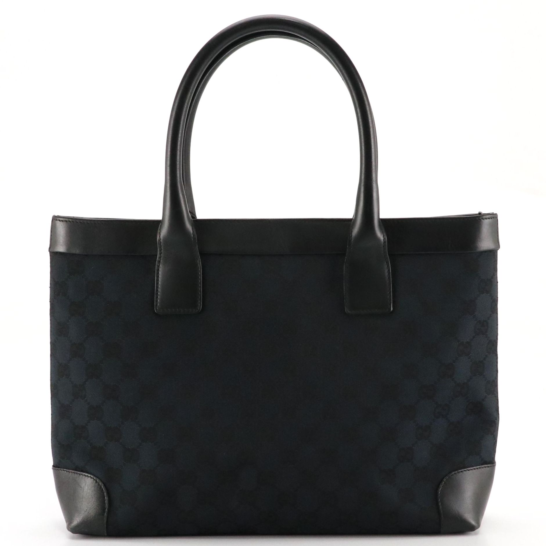 Gucci Handbag in Dark GG Canvas and Black Leather Trim