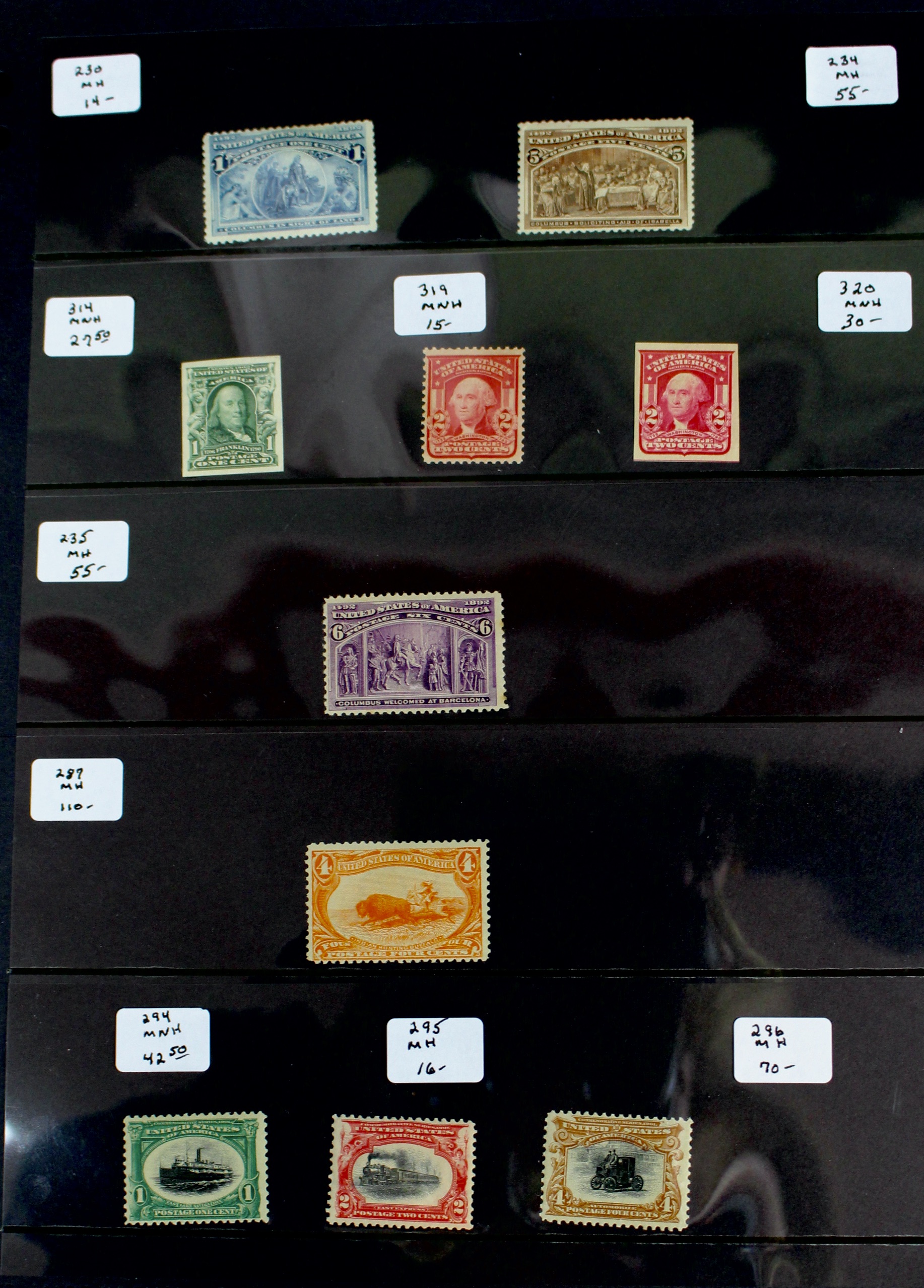 Ten Early Mint Condition U.S. Postage Stamps