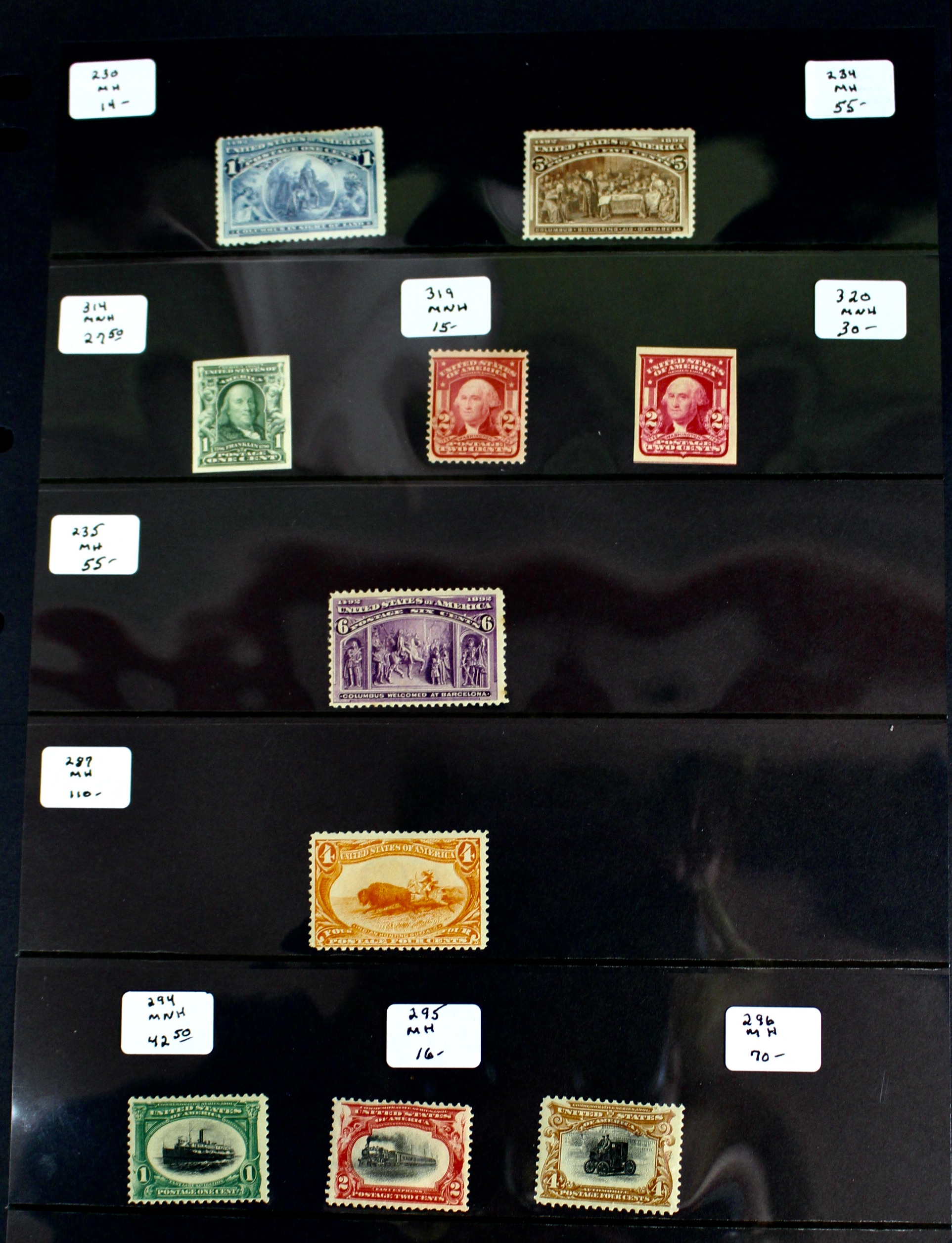 Ten Early Mint Condition U.S. Postage Stamps