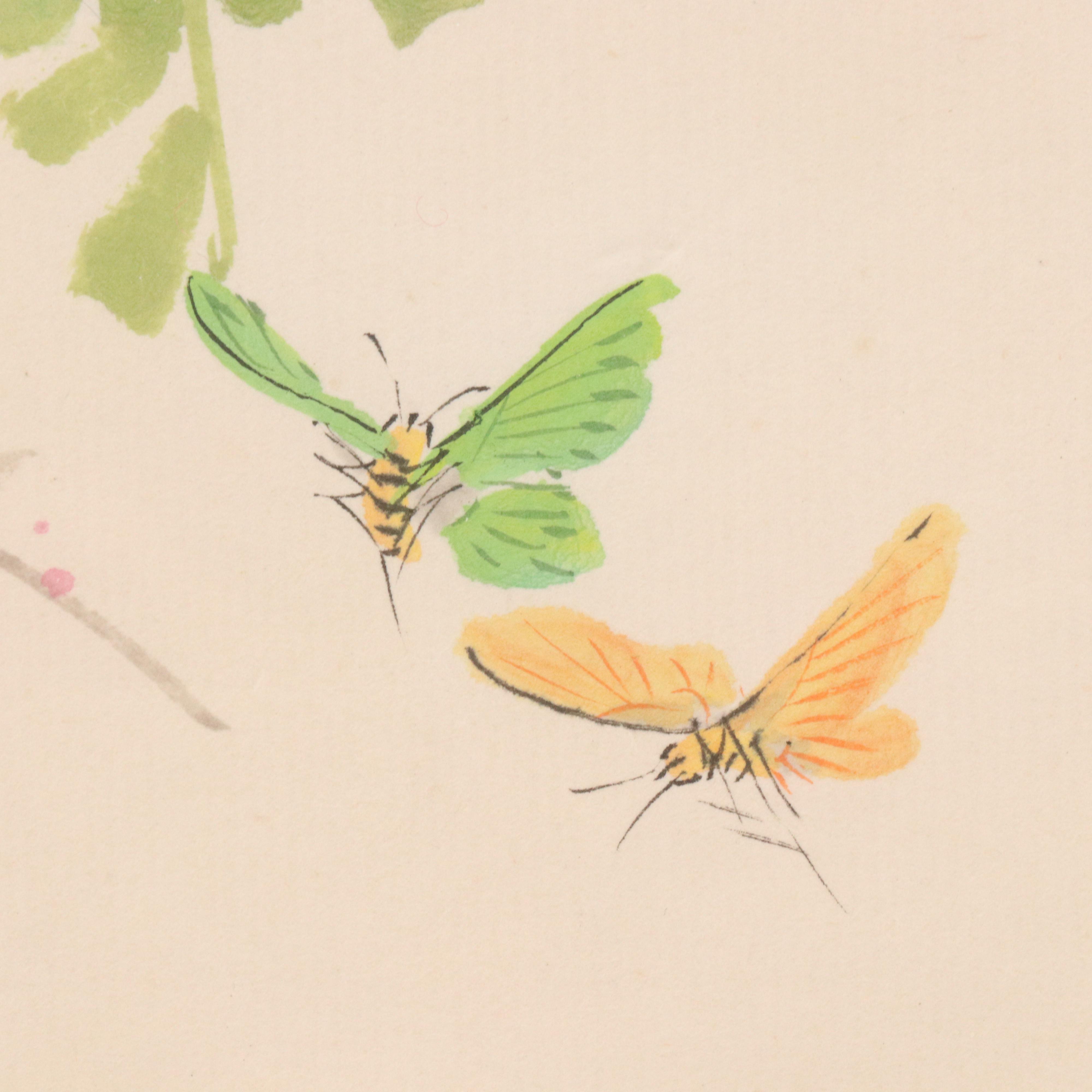 East Asian Floral Landscape Watercolor Painting