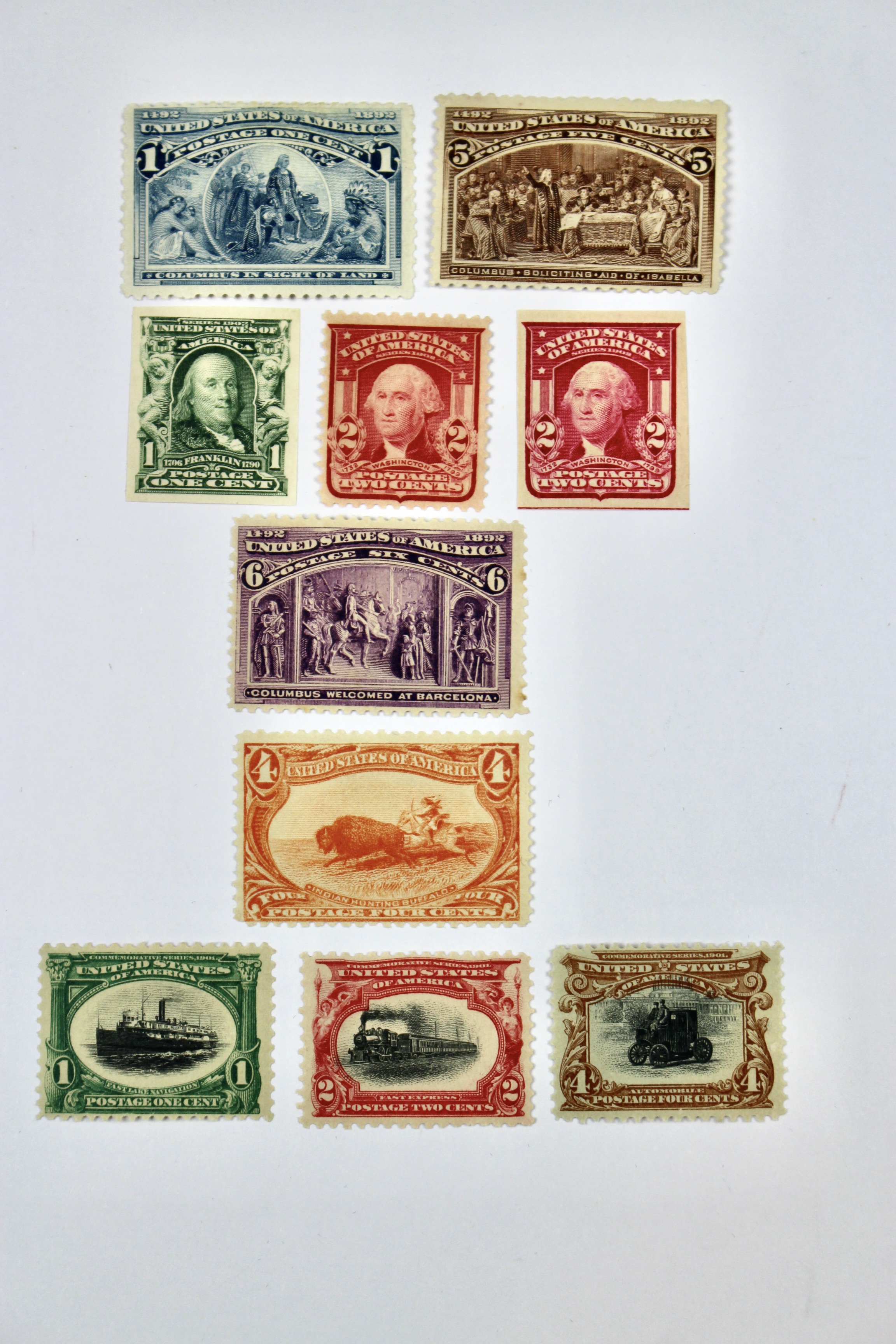 Ten Early Mint Condition U.S. Postage Stamps