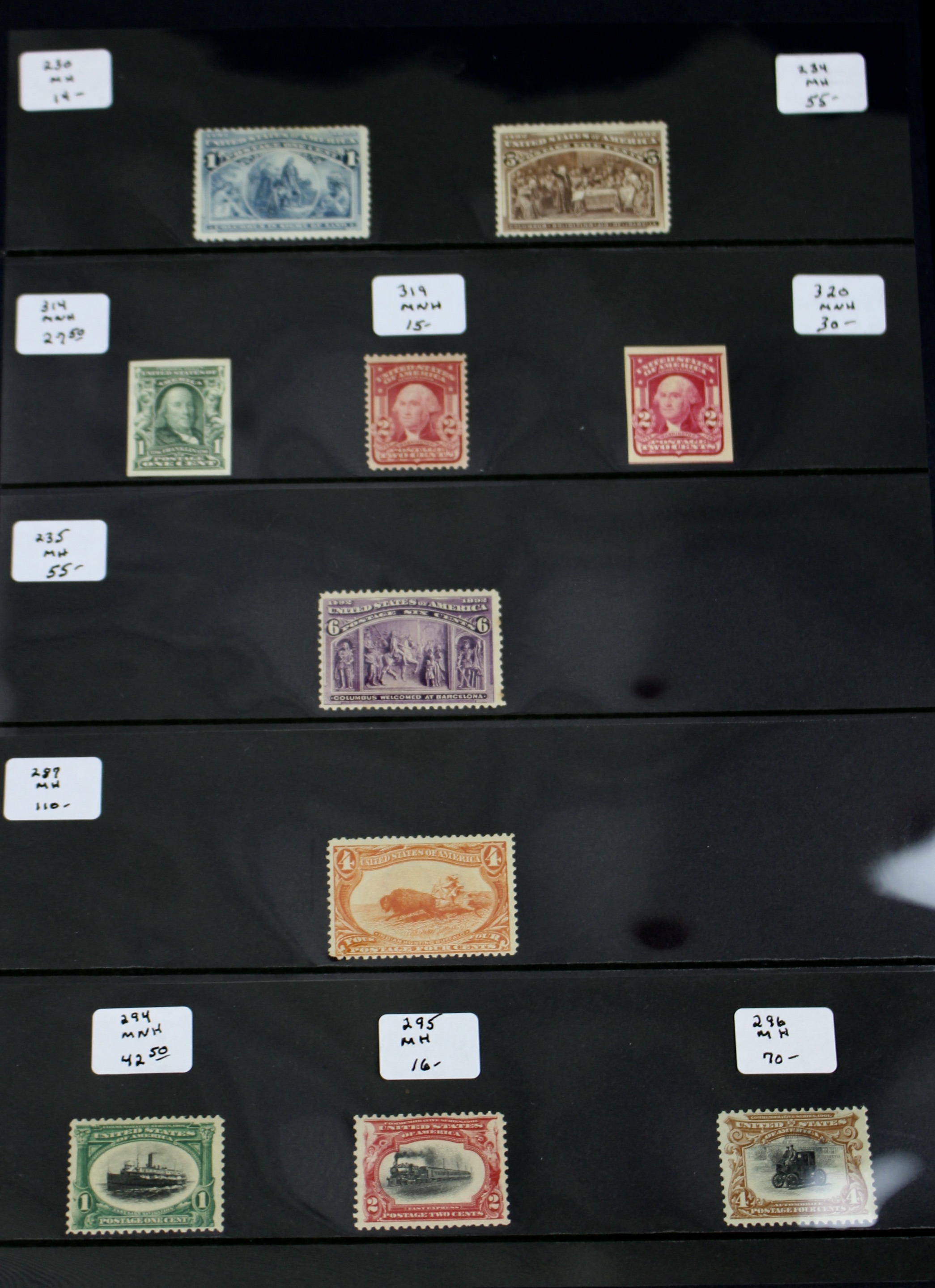 Ten Early Mint Condition U.S. Postage Stamps