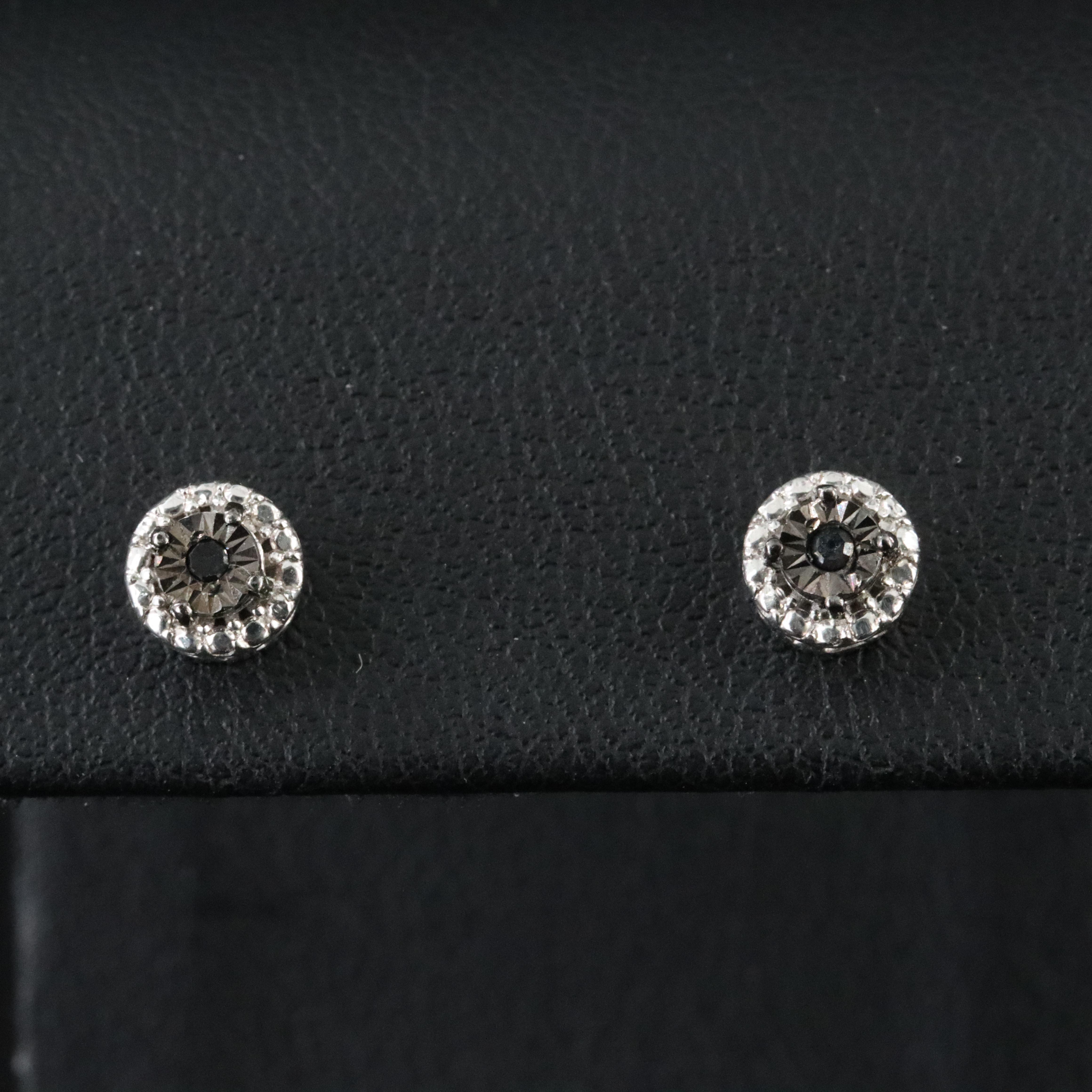 Sterling Fancy Black Diamond Stud Earrings