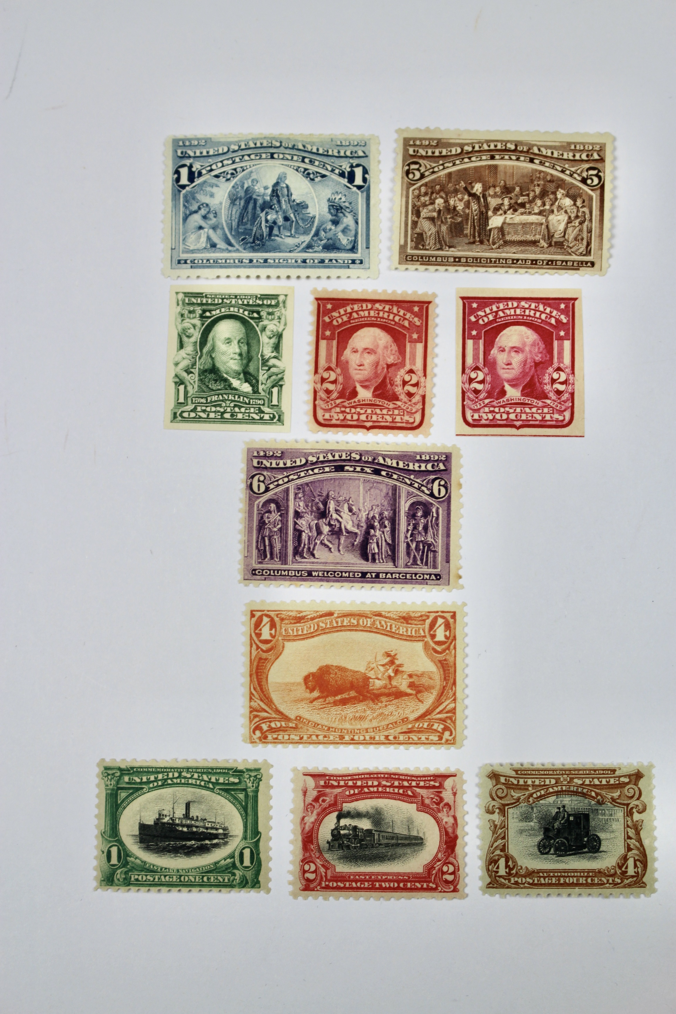 Ten Early Mint Condition U.S. Postage Stamps