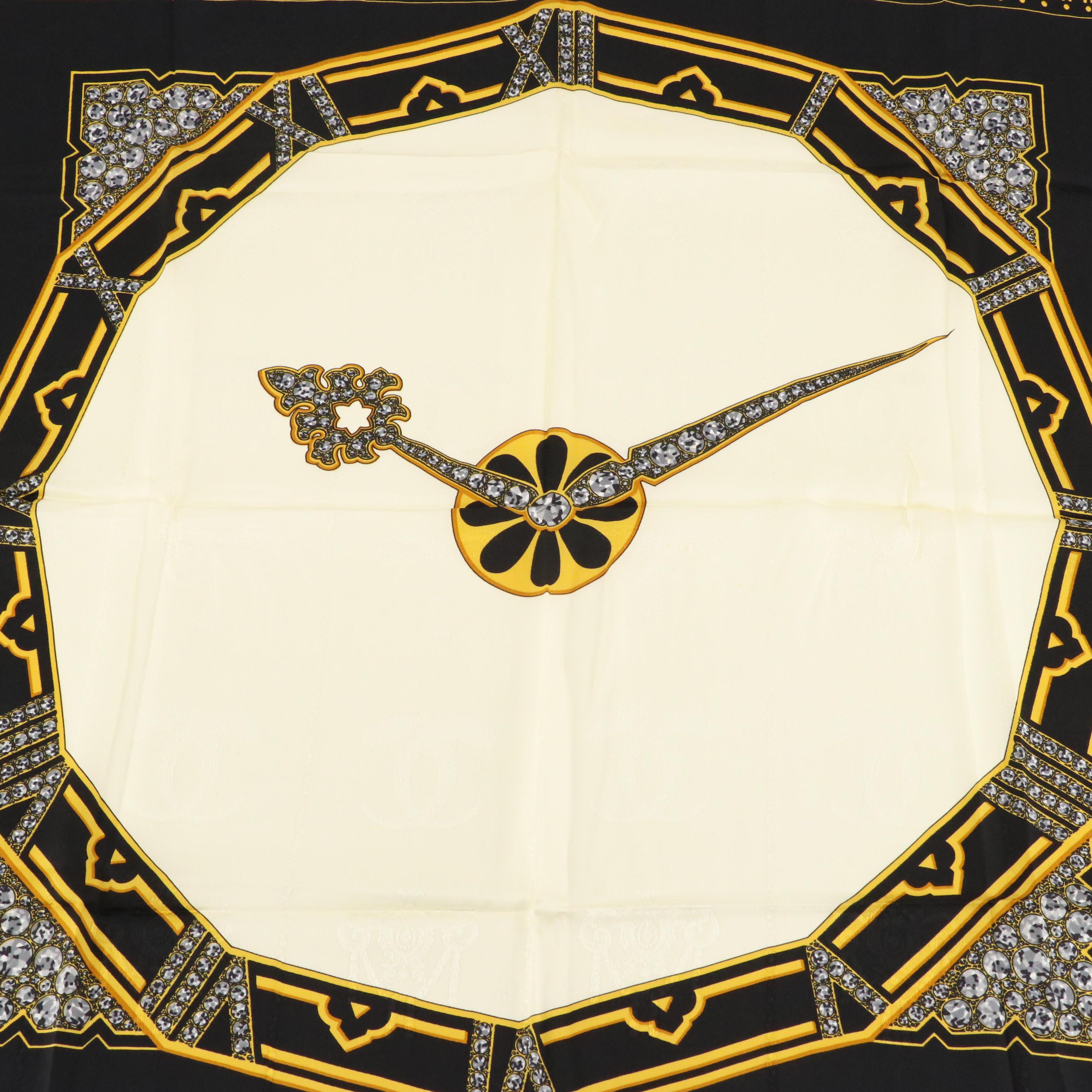 Cartier Must de Cartier Jeweled Clock Motif Silk Jacquard Scarf