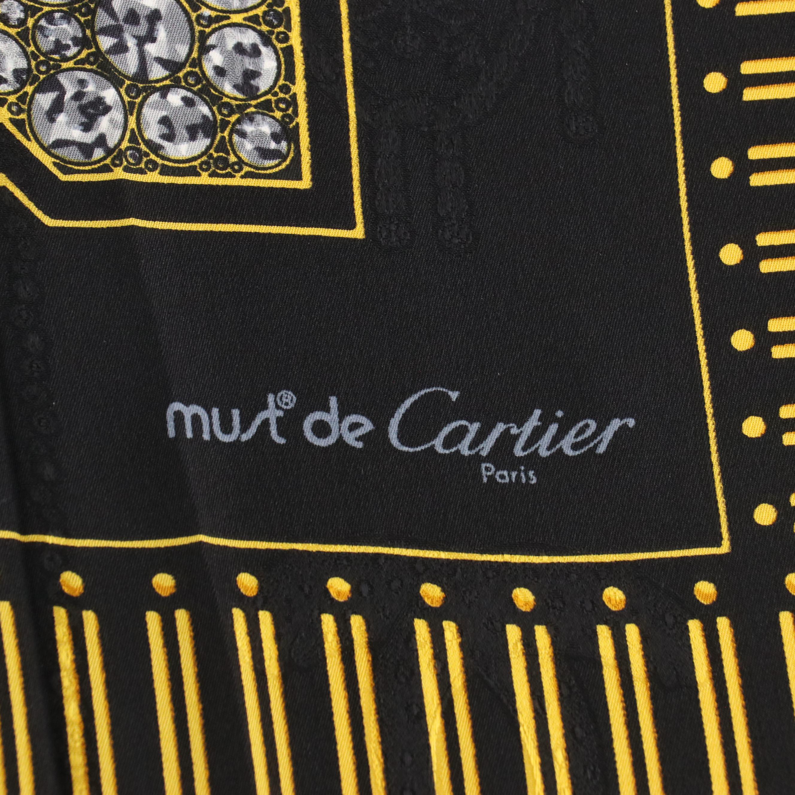 Cartier Must de Cartier Jeweled Clock Motif Silk Jacquard Scarf