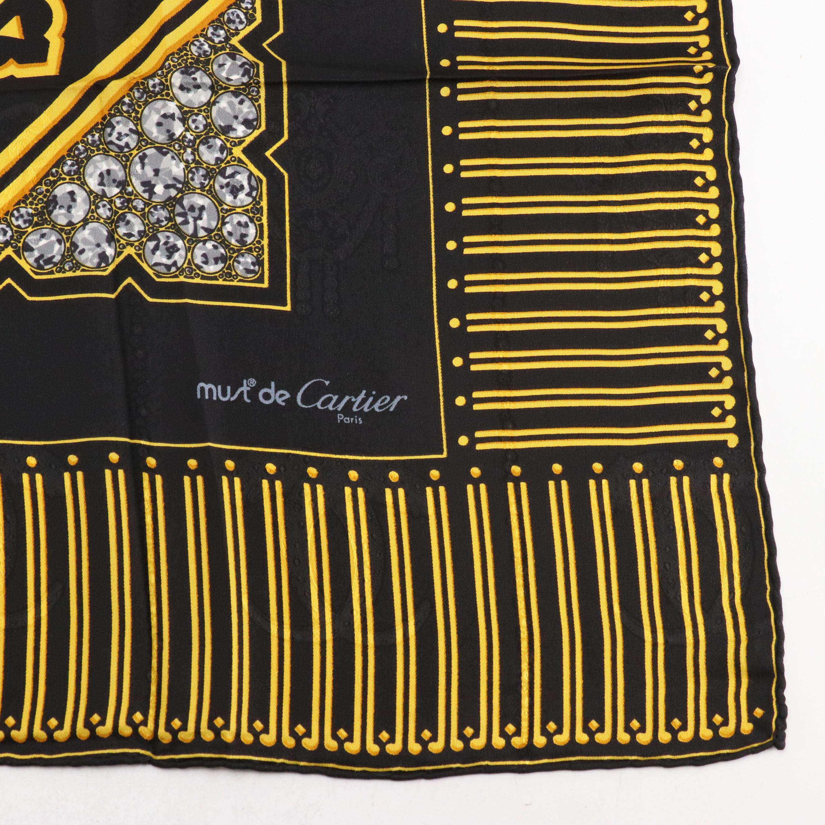 Cartier Must de Cartier Jeweled Clock Motif Silk Jacquard Scarf