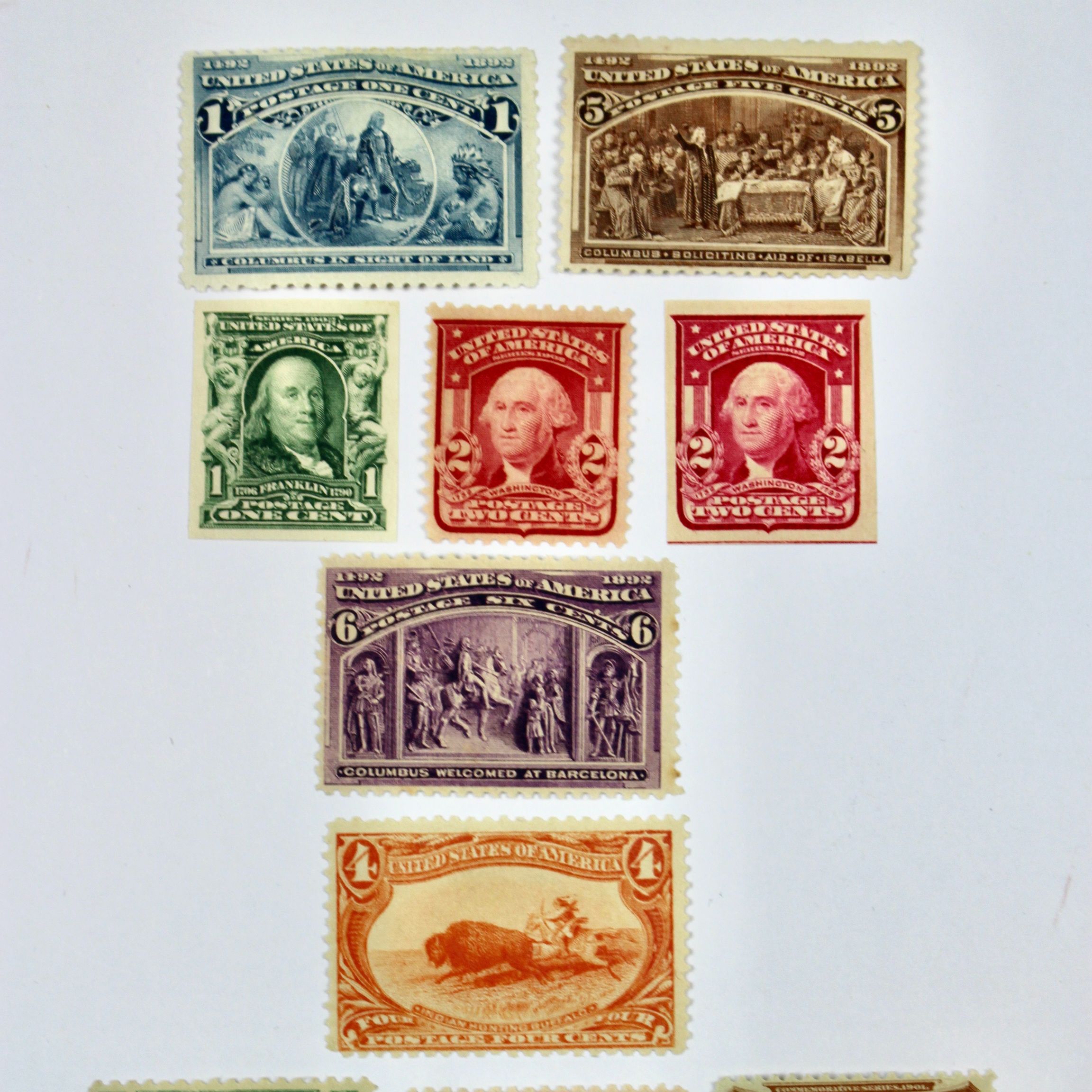 Ten Early Mint Condition U.S. Postage Stamps