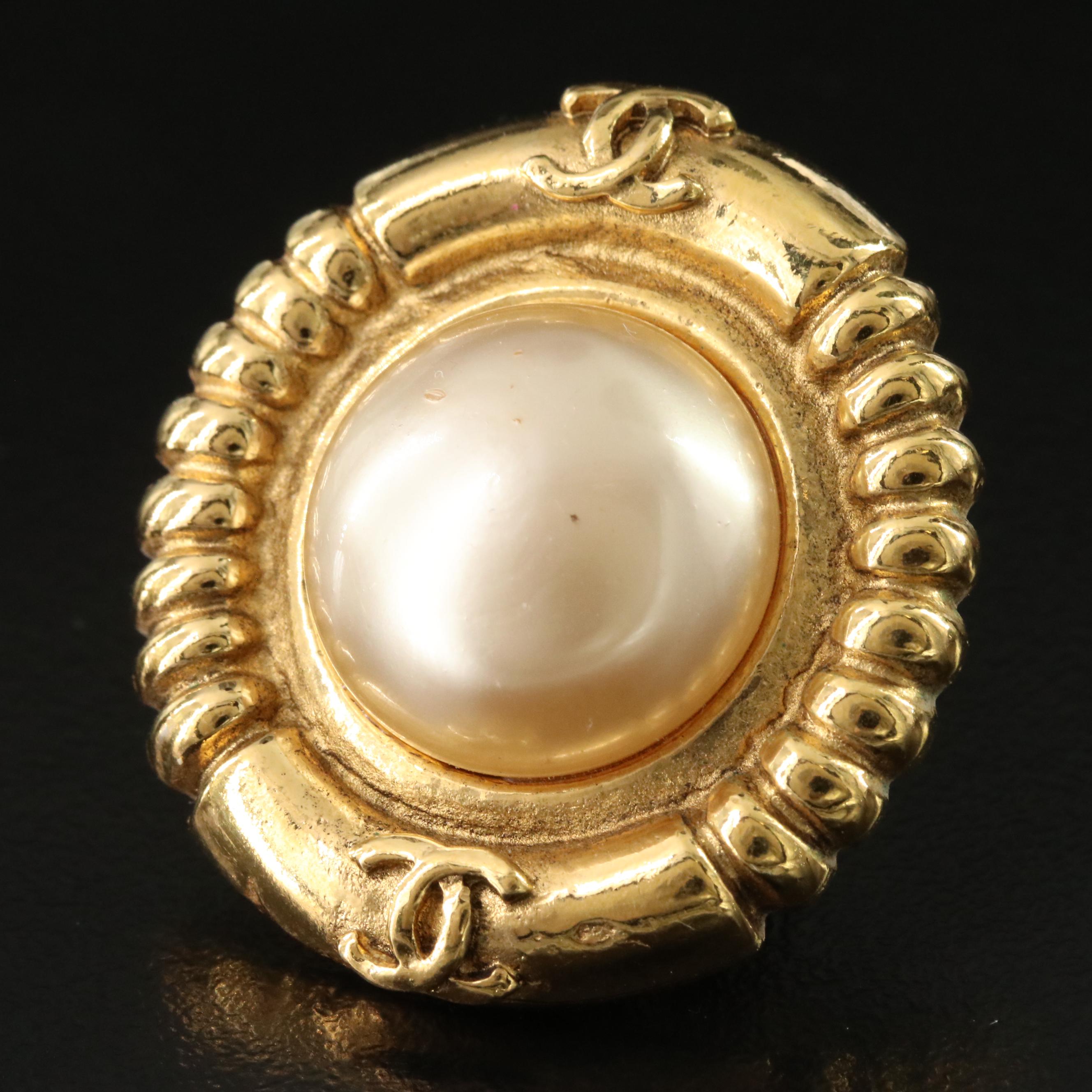 Chanel CC Faux Pearl Clip Earrings