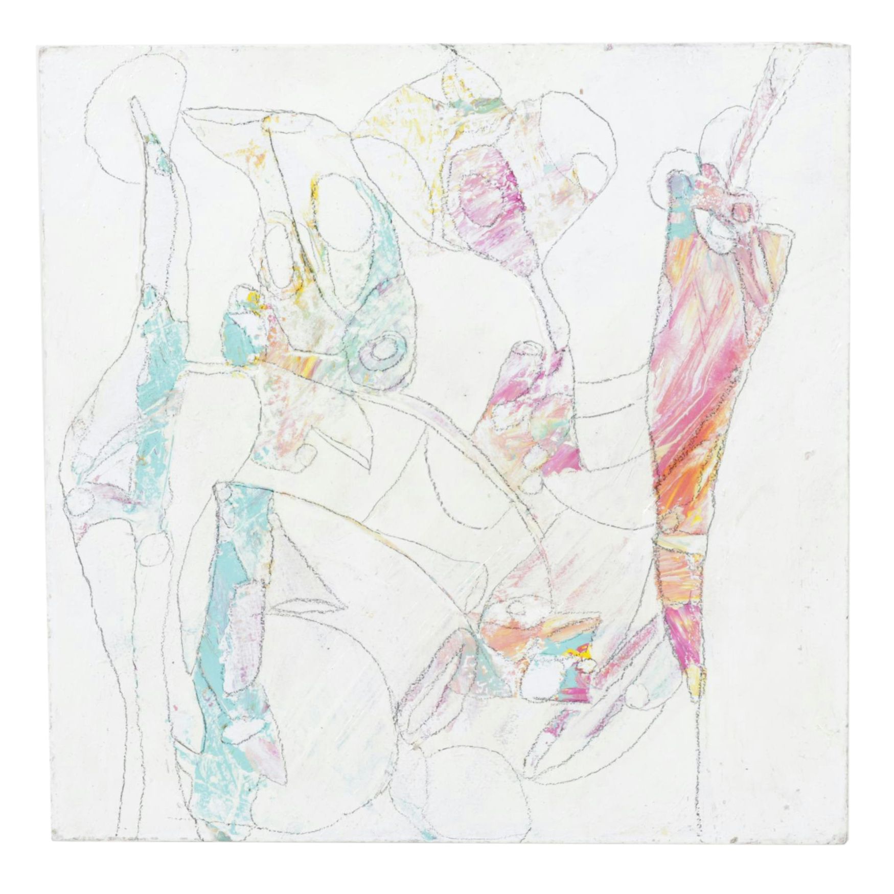 Lorri Y. Kelly Abstract Painted Wooden Tile in Pastel Tones