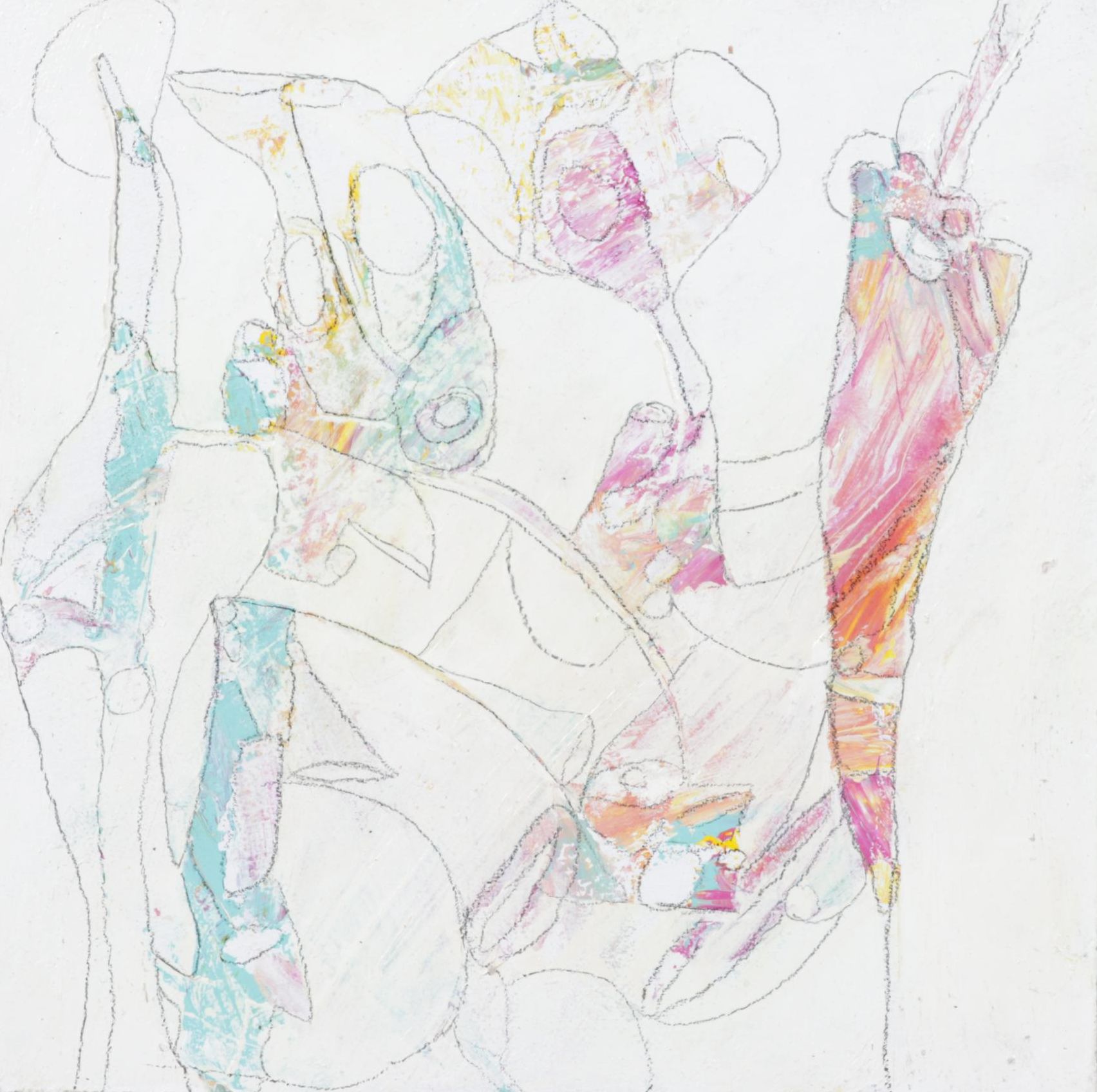 Lorri Y. Kelly Abstract Painted Wooden Tile in Pastel Tones