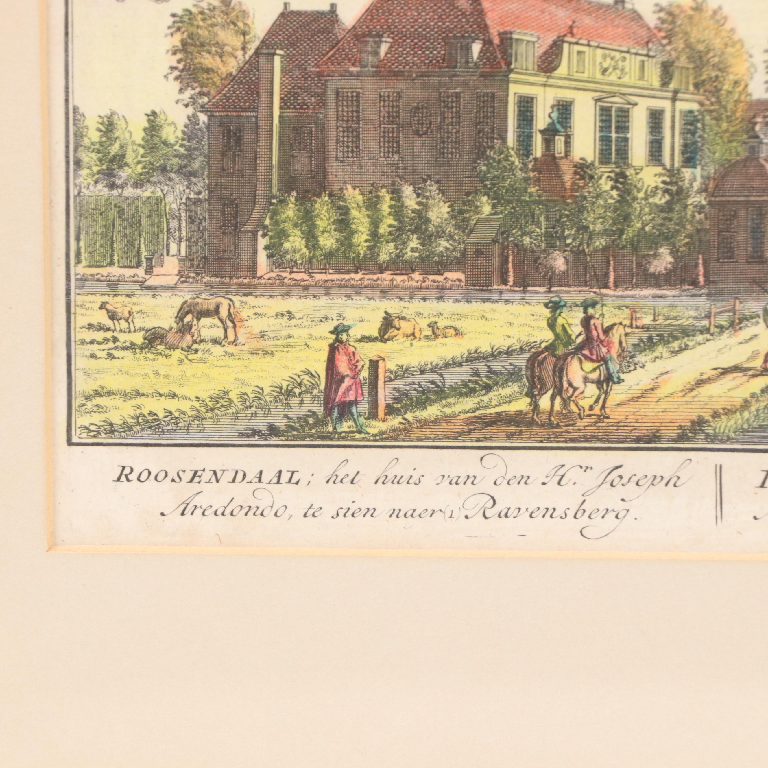 Pair of Hand-Colored Engravings Including Dutch Estate of Roosendahl